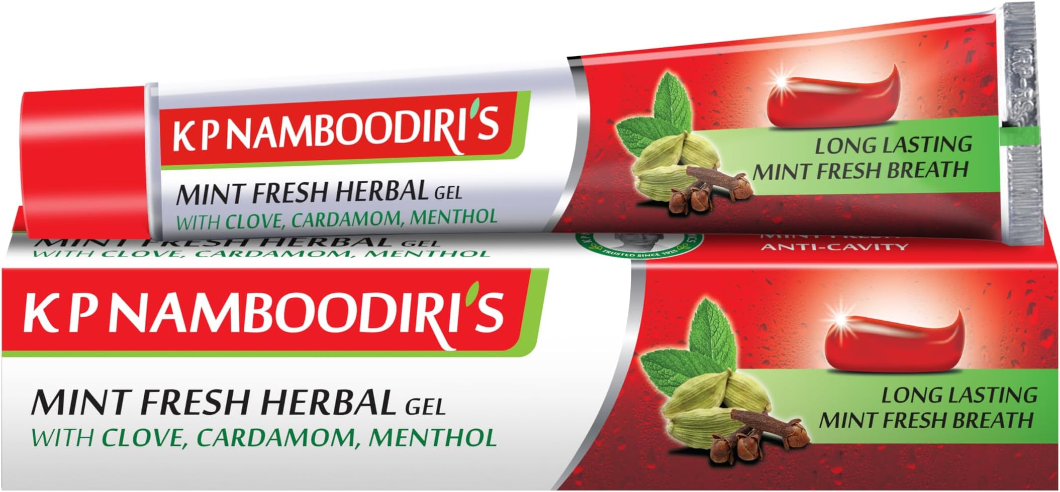 K P Namboodiri's Mint Fresh Herbal Gel Toothpaste 80g x 2 (pack of 2) with clove, cardomom &Menthol