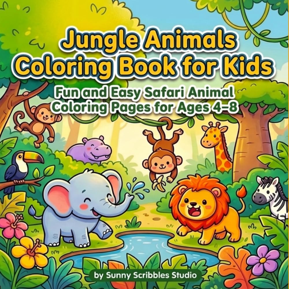 Jungle Animals Coloring Book for Kids: Fun and Easy Safari Animal Coloring Pages for Ages 4–8