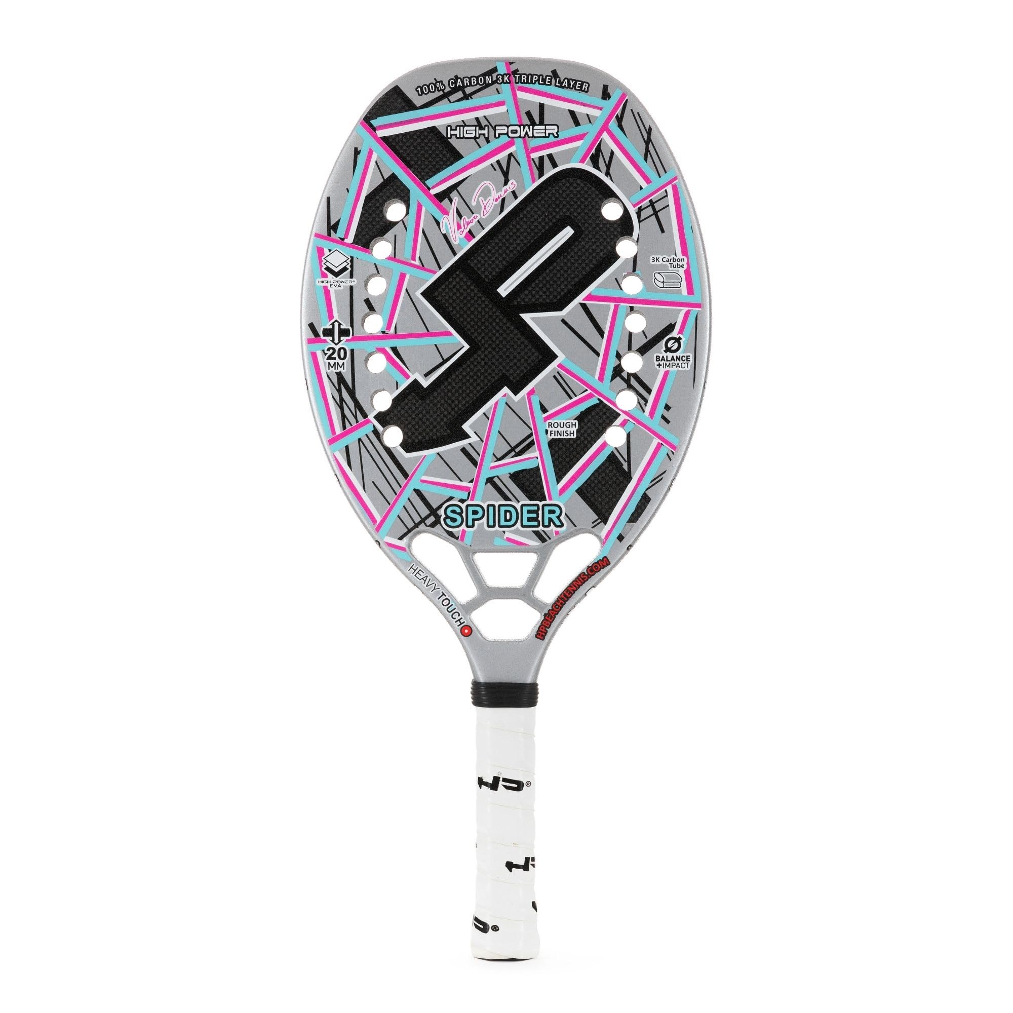 Racchetta Beach Tennis HP SPIDER 100% Carbonio 3K Super Grip Eva High Power Profilo 20 mm Dennis Valmori