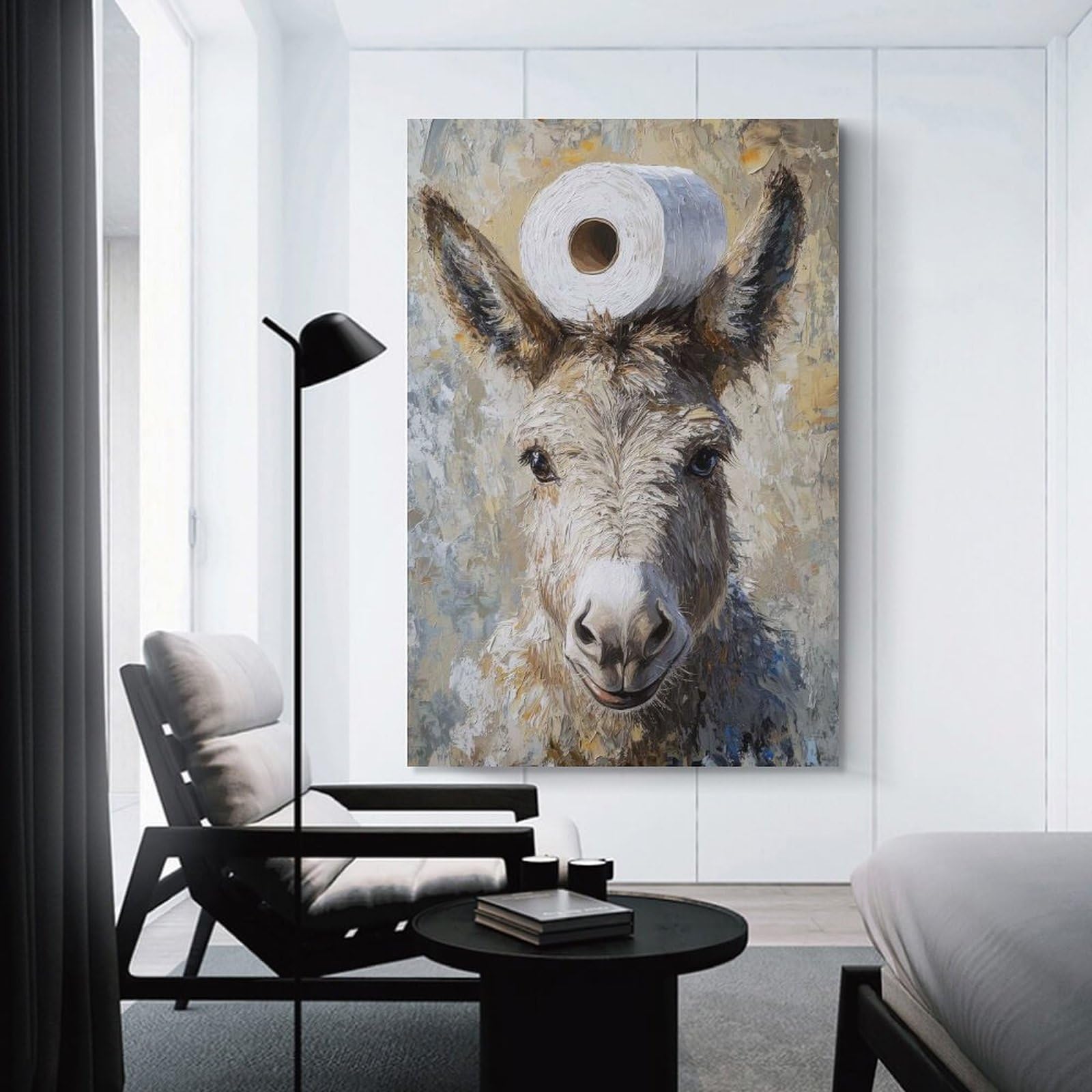 Junmoney Unframe-Style-18 Donkey With Toilet Paper Canvas Wall Decor 24X36inch(60X90cm), For Bedroom Walls, Guest Spaces Or Lounges, A Warm Accent For Relaxed Interiors