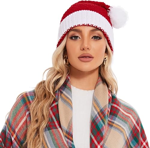 Miniatura 4 de American Trends Gorro de Papá Noel, gorro de Navidad cálido para invierno, gorro holgado de punto trenzado para adultos, mujeres y hombres, fiesta