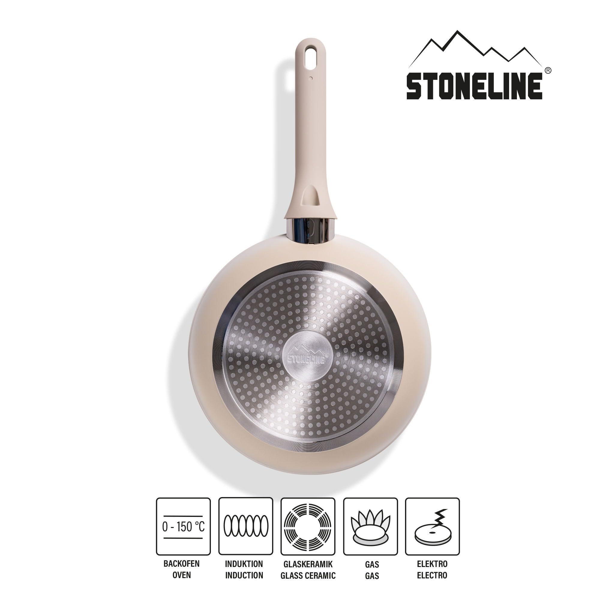 STONELINE Batteria Cucina 11 Pezzi 18/20/24 cm Set Padelle e Pentole con Coperchio, Pentola Padella Induzione Antiaderente con Vere Particelle di Pietra, Tutti i Piani Cottura, Colore: Crema