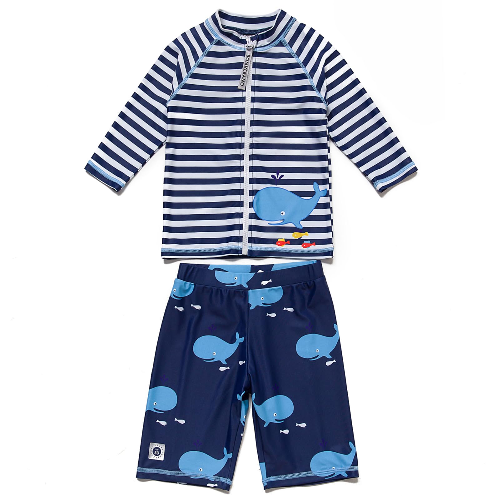 BONVERANO Kinder Bademode~Kleiner Junge Schwimmshirt-Set Mit Badekappe UPF 50+ UV-Schutz 0-4 Jahre
