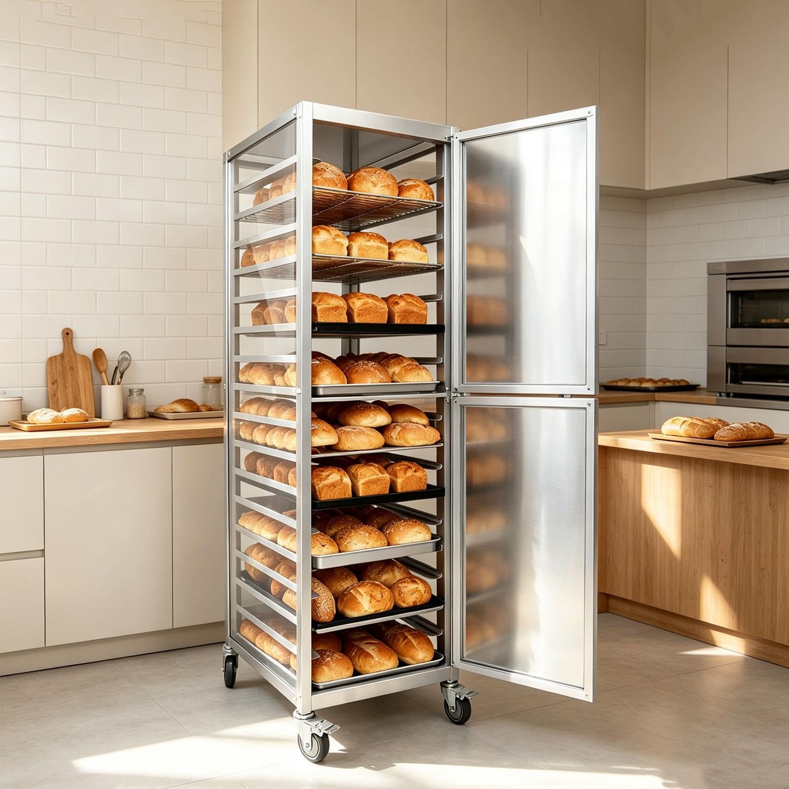 Scaffale per Il Pane in Alluminio per Uso Commerciale, Carrello con Ruote per Uso Domestico