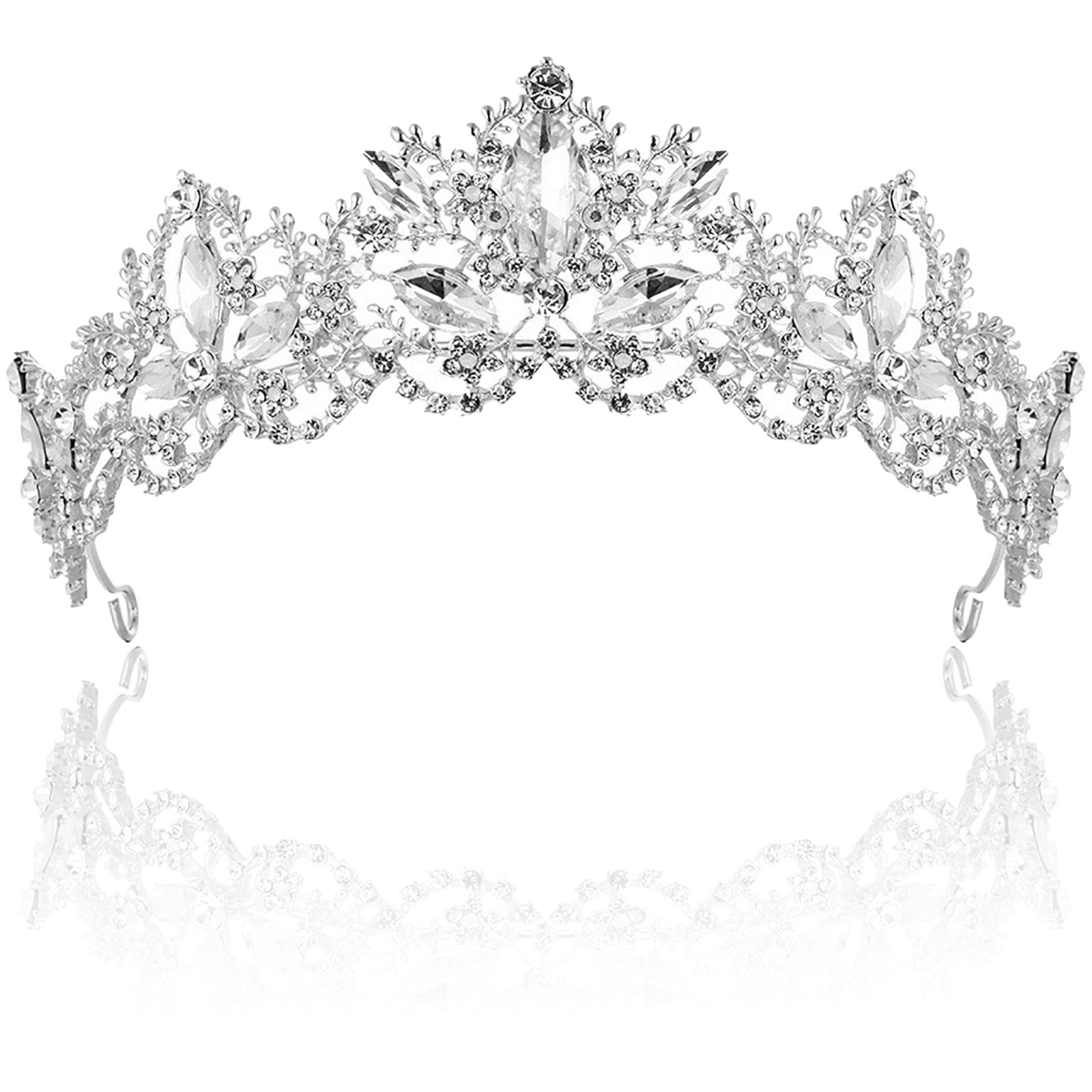 Basetousual Boda Princesa Corona de Plata, Corona Nupcial, Corona de Princesa de Cristal, Coronas Princesa Rinestone Coronas, Corona y Tiara, Tiara de Plata, para Cumpleaños, Festivos, Boda, Regalos