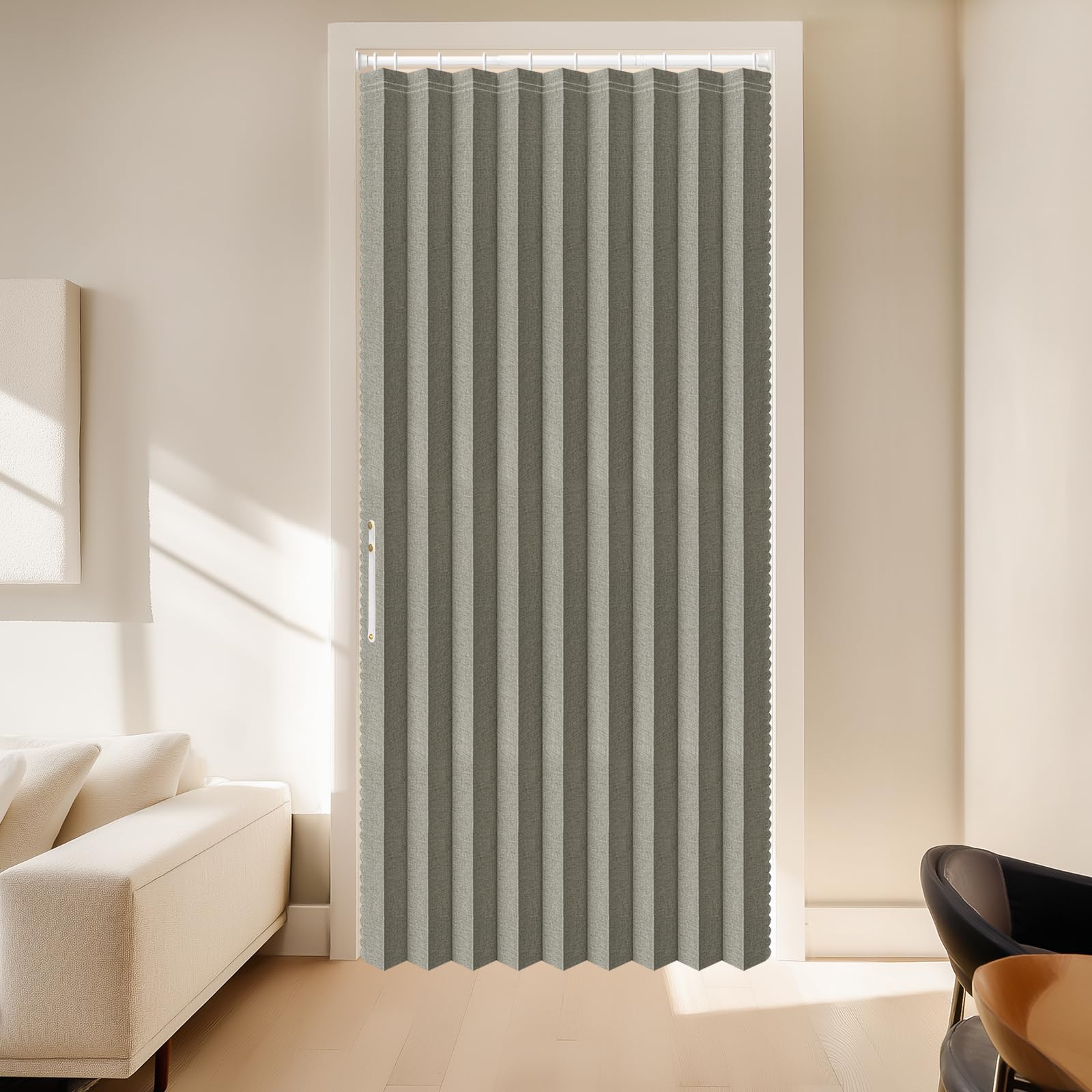 AJAZZ 100% Blackout Accordion Door Closet Door Curtain Invisible Applicable Bedroom Room Living Room Doorway (1 Pack, 21W x 30L Inches, Gray+Rod)