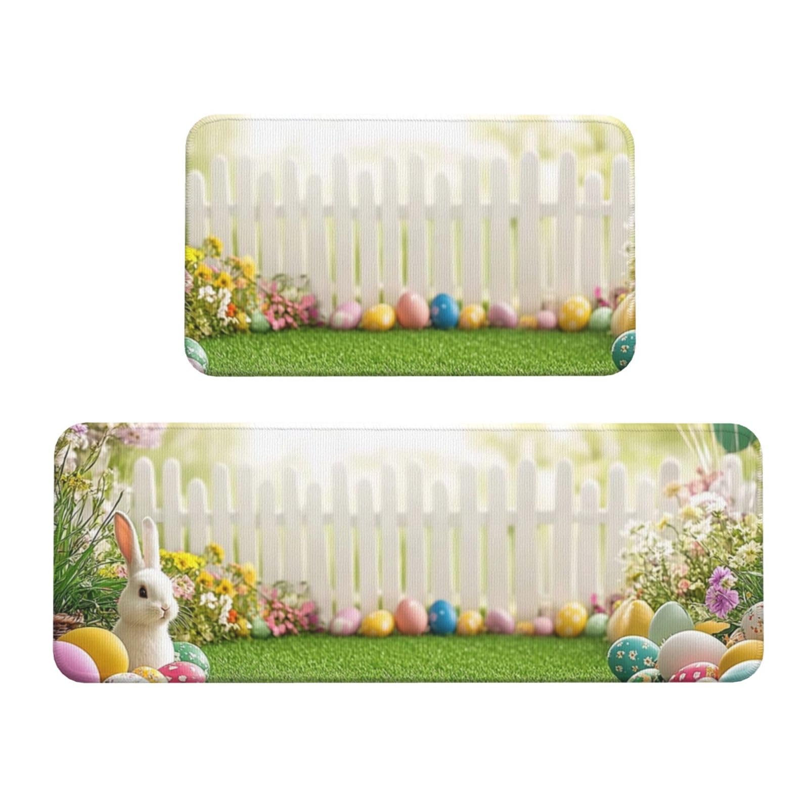 Tapetes de cocina antideslizantes y lavables con diseño acolchado de conejos, juego de 2