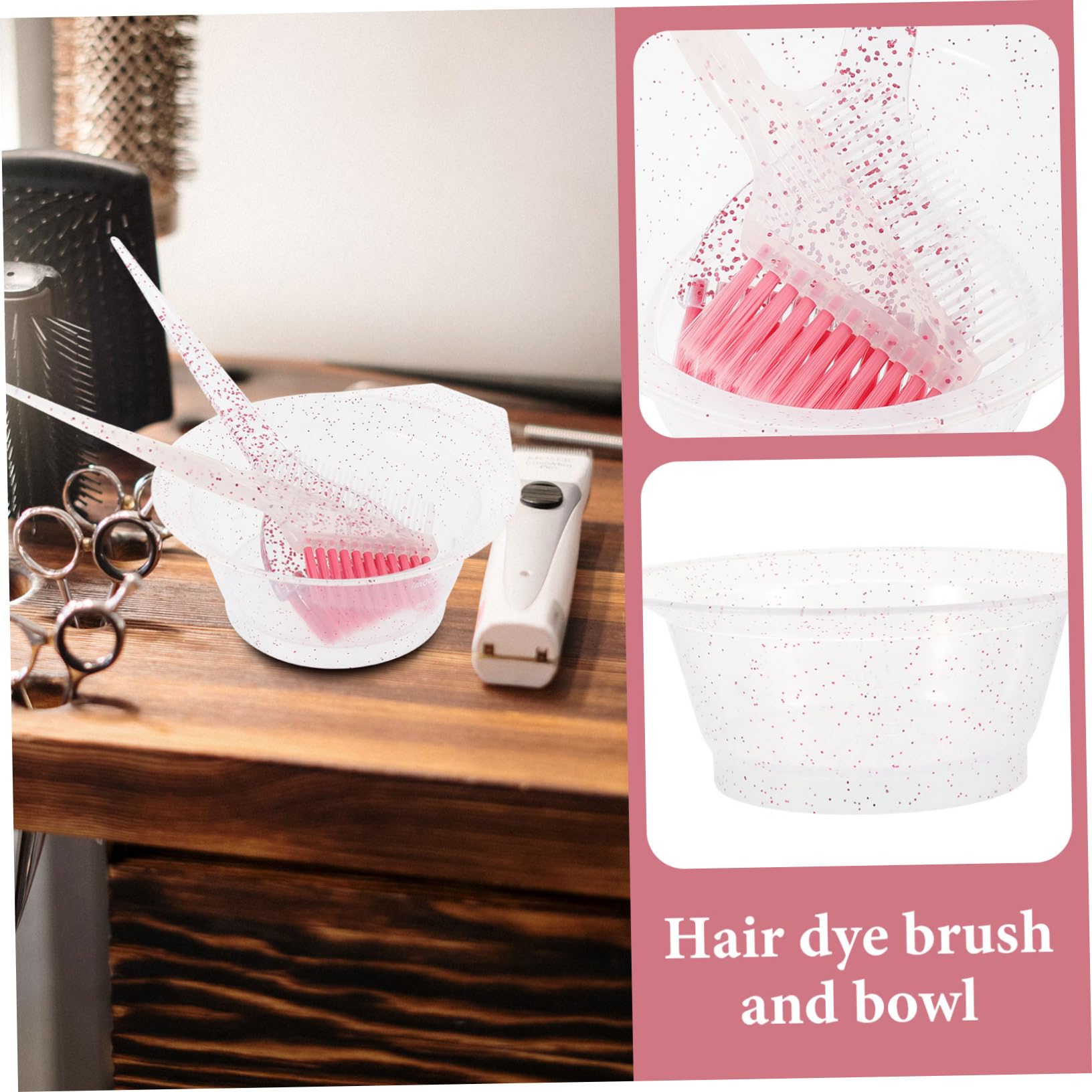 5 Sätze Haarfärbem und Schale Bürstenset Haarfärbeschale und Bürste Haarfarbe Schüssel Tönung Haarfärbeschalen Haarfärbebürste für den Salon Haarfärbebinsel Faserwolle Rosa