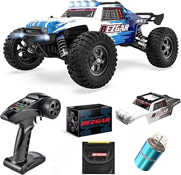 BEZGAR HM124 Brushless RC Car - 112 Scale 52+KM/H High Speed RC Truck, 4x4 Offroad Waterproof for All Terrains, Hobby Grade Remote Control Truck for Adults and Kids Boys with Rechargeable Battery