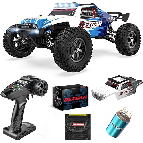 BEZGAR HM124 Brushless RC Car - 1:12 Scale 52+KM/H High Speed RC Truck, 4x4 Offroad Waterproof for All Terrains, Hobby Grade Remote Control Truck for Adults and Kids Boys with Rechargeable Battery