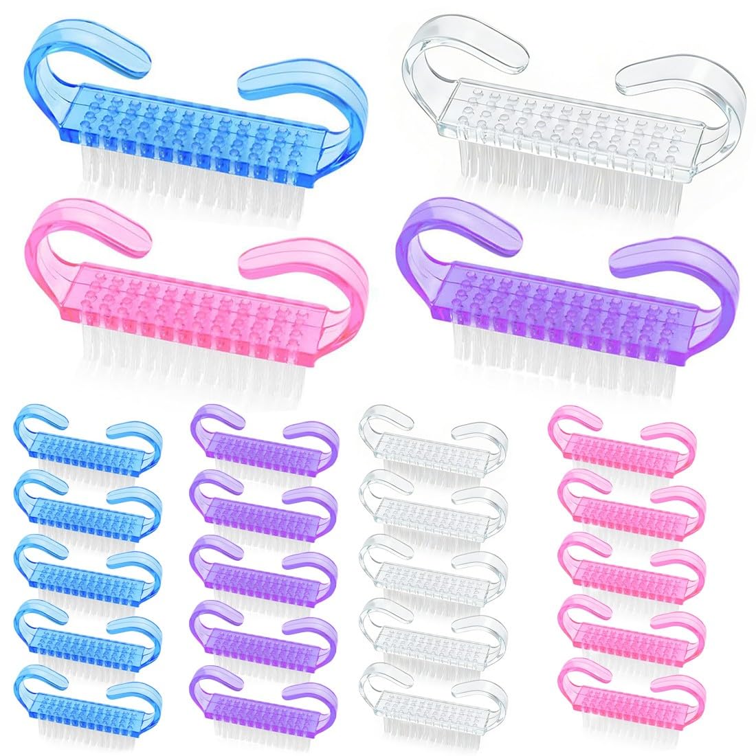 24 Pezzi di Spazzole per la Pulizia Delle Unghie, Pennello per Unghie,Pennello con Manico in Plastica Strumento di Pulizia per Nail Art,Spazzole per Unghie in Plastica con Manico, Multicolori