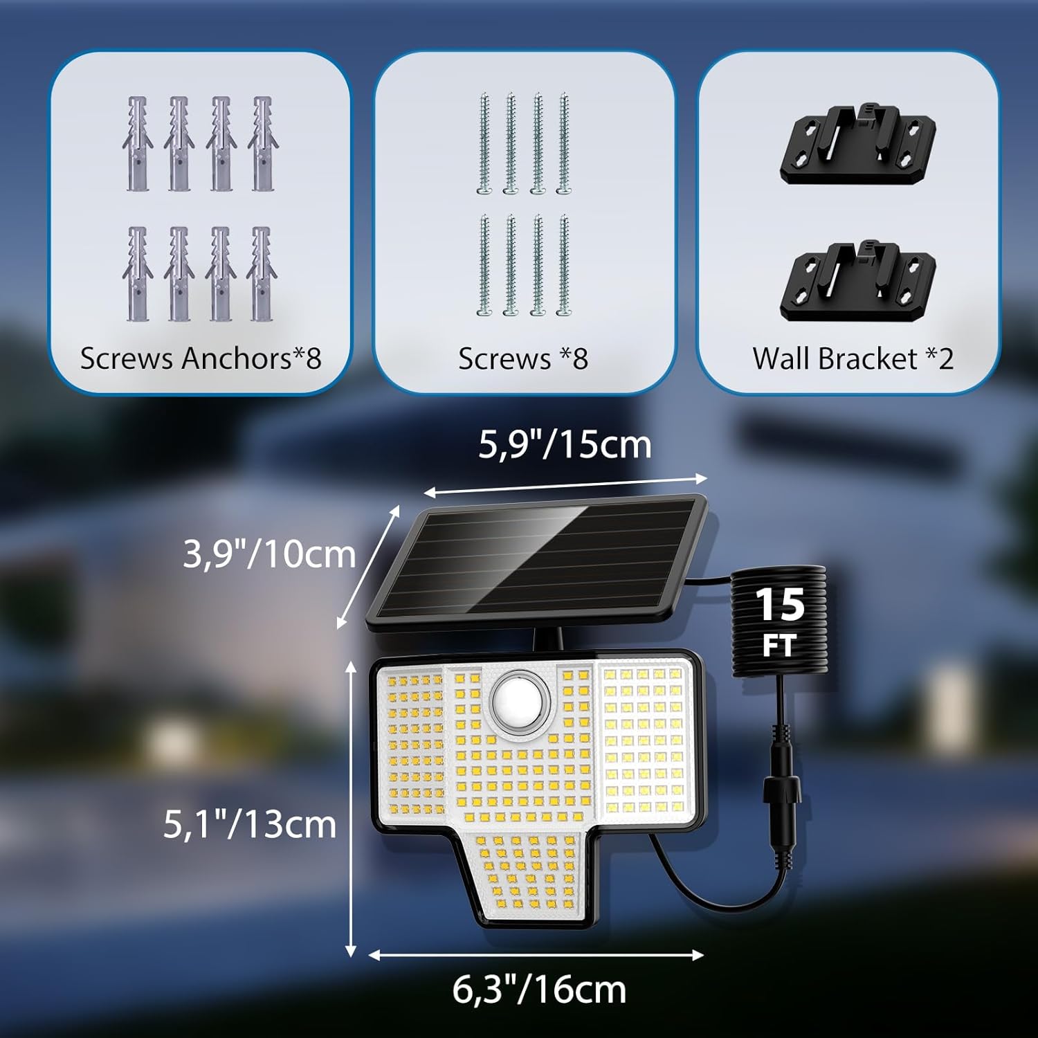 Kasonic Solar Outdoor Motion Sensor Lights, 6500K Super Bright, 2000LM Security Lights With 3 Modes, IP65 Waterproof Flood Lights for Garage, Yard, Patio, Fence - 2 Pack