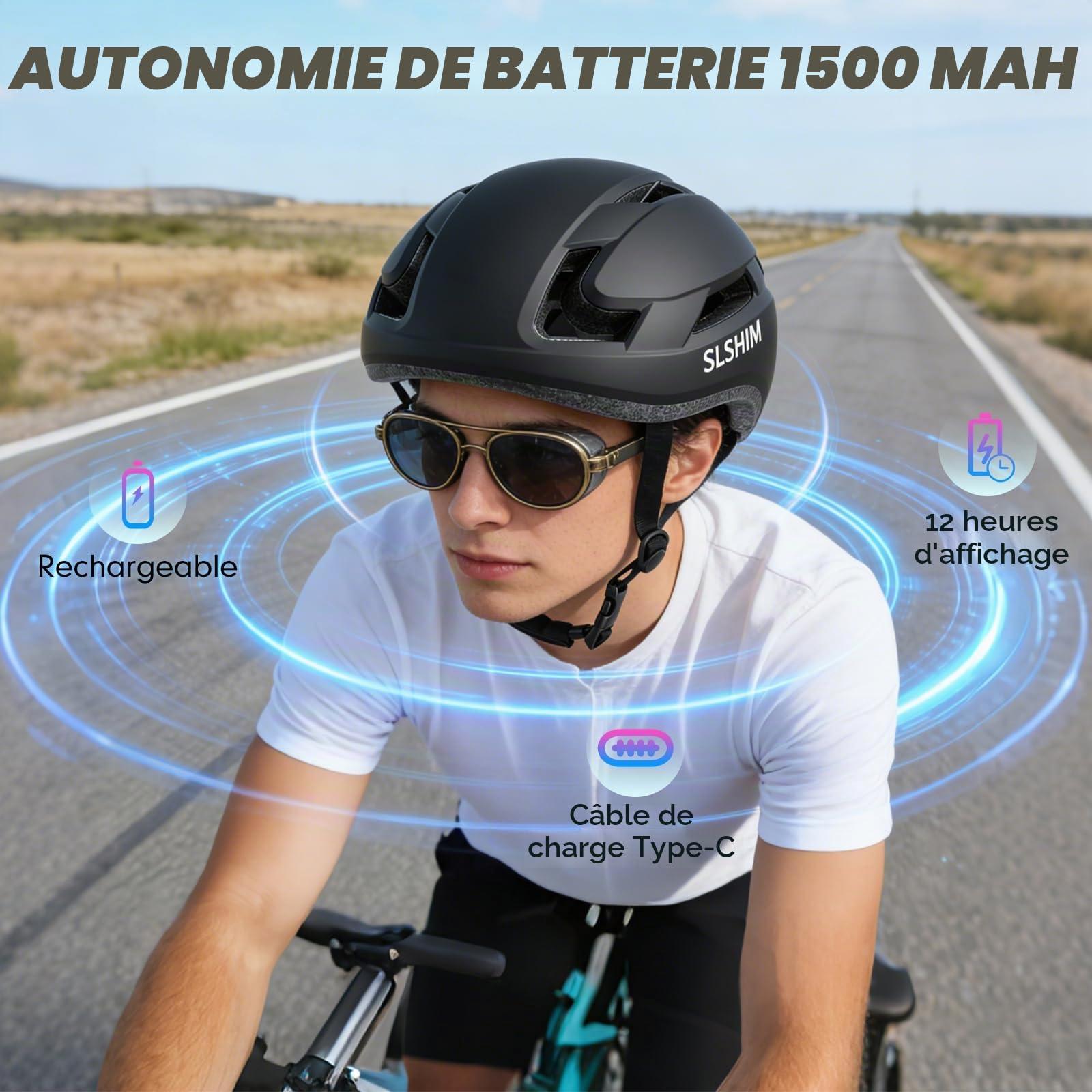Casque de Vélo Connecté & Sécuritaire pour Hommes Femmes-Casque Intelligent avec Écran LED Personnalisable, Feux Arrière de Freinage, Clignotants et Alerte Lumineuse pour VTT, Route, E-Bike et Scooter