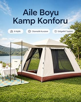 Aile Boyu 6 Kişilik Otomatik Çadır Bej