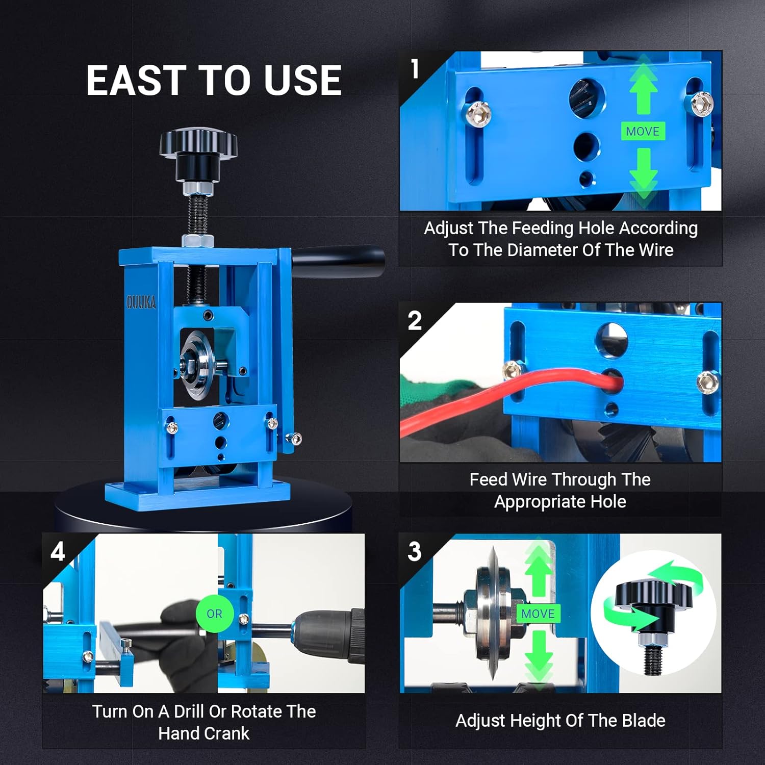 Drill Powered Wire Stripper Machine for Scrap Copper Recycling,Stripping Copper Wire From 15AWG to 200MCM,Wire Stripper Tool For 0.06"-3/4" Leftover Cable with Hand Crank