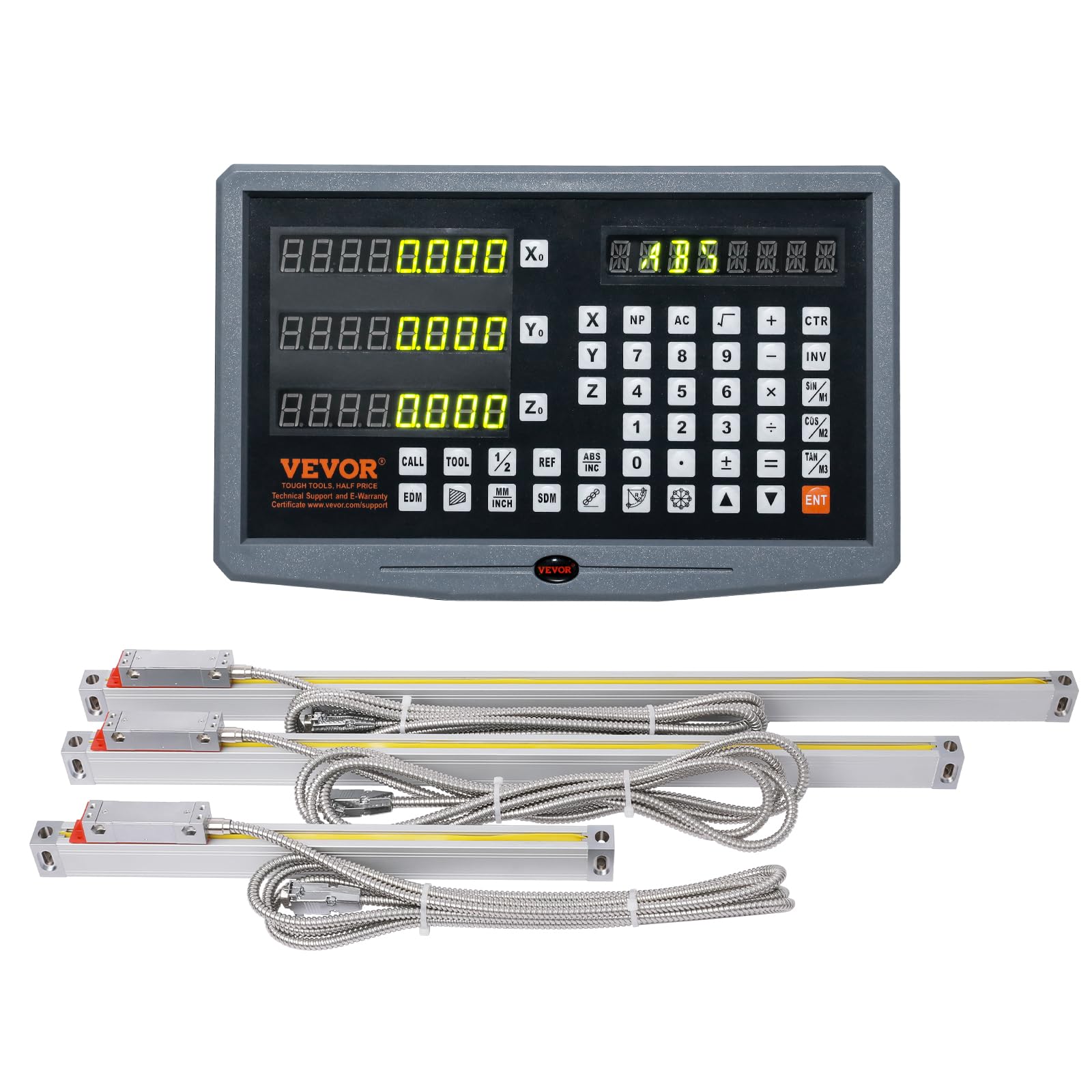 VEVOR Display digitale, 250, 500, 600 mm, scala lineare a 3 assi DRO asta di supporto portacoltelli piastra cavo di alimentazione supporto dell'orologio pezzo a farfalla vite coperchio righello