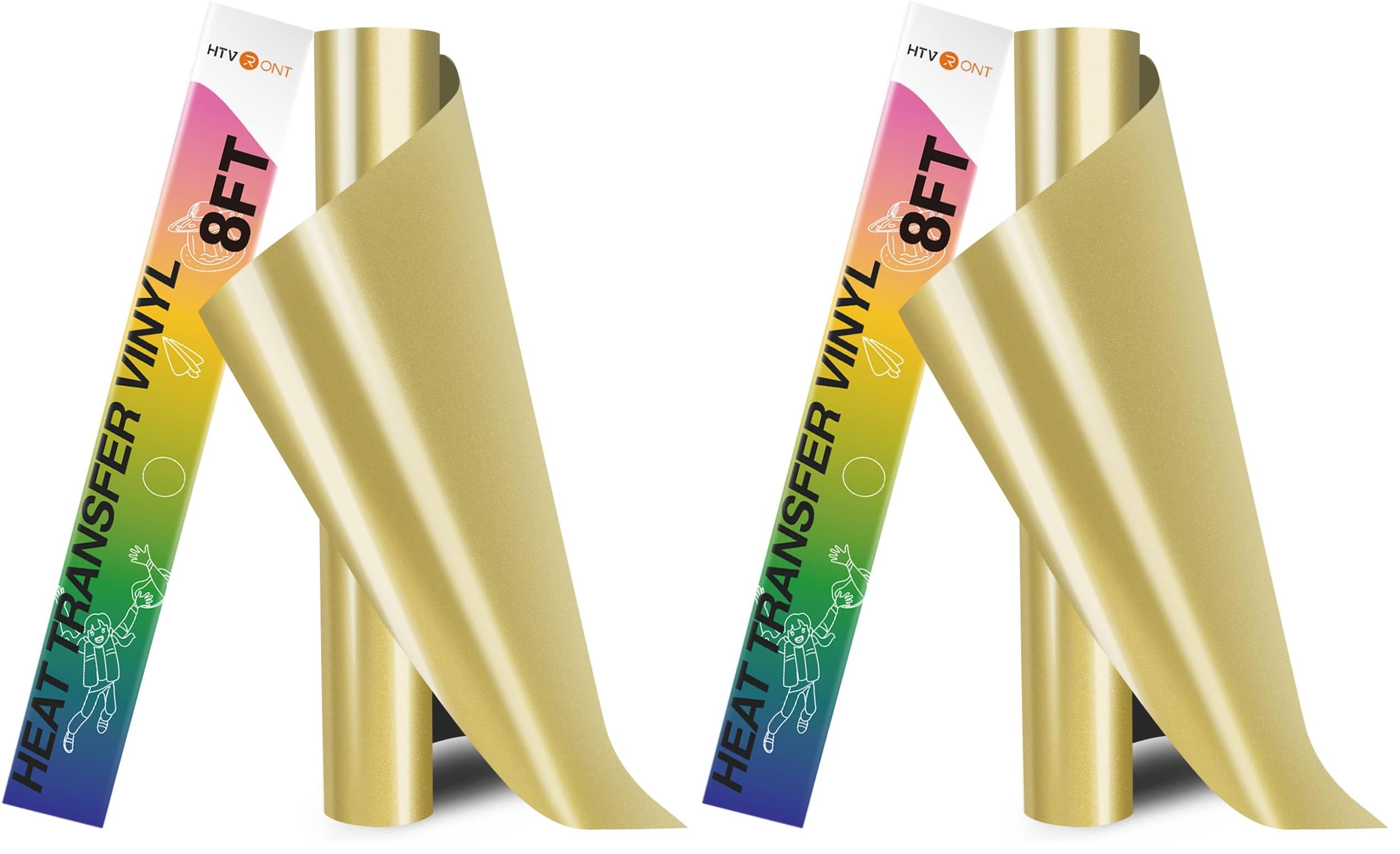 HTVRONT HTV Heat Transfer Vinyl Roll- 12" x 8ft Gold HTV Vinyl for Shirts, Gold Iron on Vinyl for All Cutting Machine - Easy to Cut &amp; Weed for Heat Transfer Design (Pack of 2)