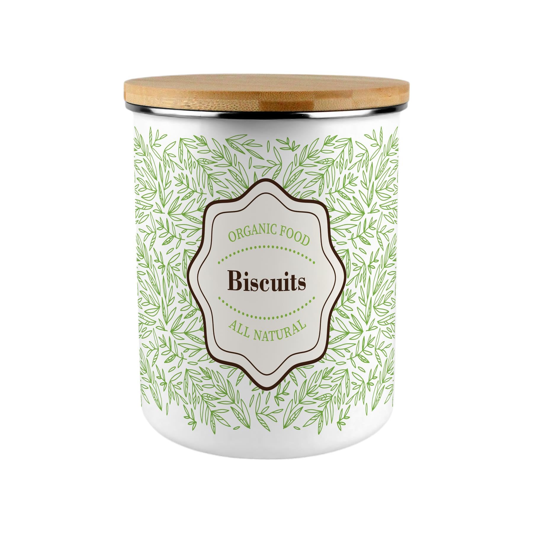 Organic Green Leaves Biscuit Storage Canister - Pretty 2.7L Extra-Large Enamel Home & Kitchen Organisation Container