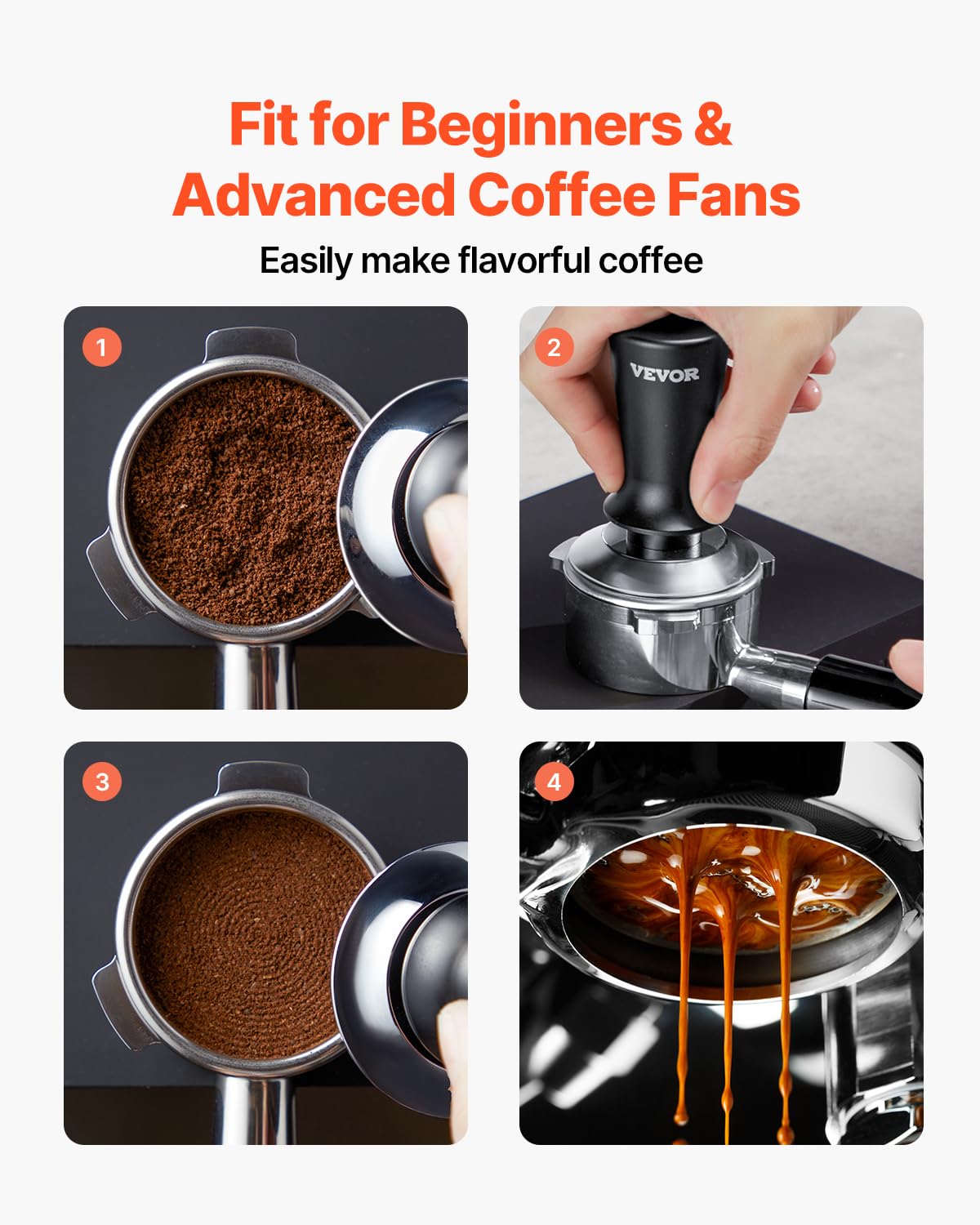 VEVOR Pressino per Espresso Manuale da 53 mm Tampone da Caffè a Molla 13,6 kg con Forza Stabile, Tamper per Caffè in Acciaio Inossidabile e Lega di Alluminio con Manico Testurizzato Antiscivolo