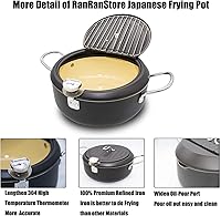 Vista 7 de Olla Freidora Japonesa Profunda con Termómetro Fahrenheit 3.5L - Freidora con Revestimiento Antiadherente, Fríe Negro