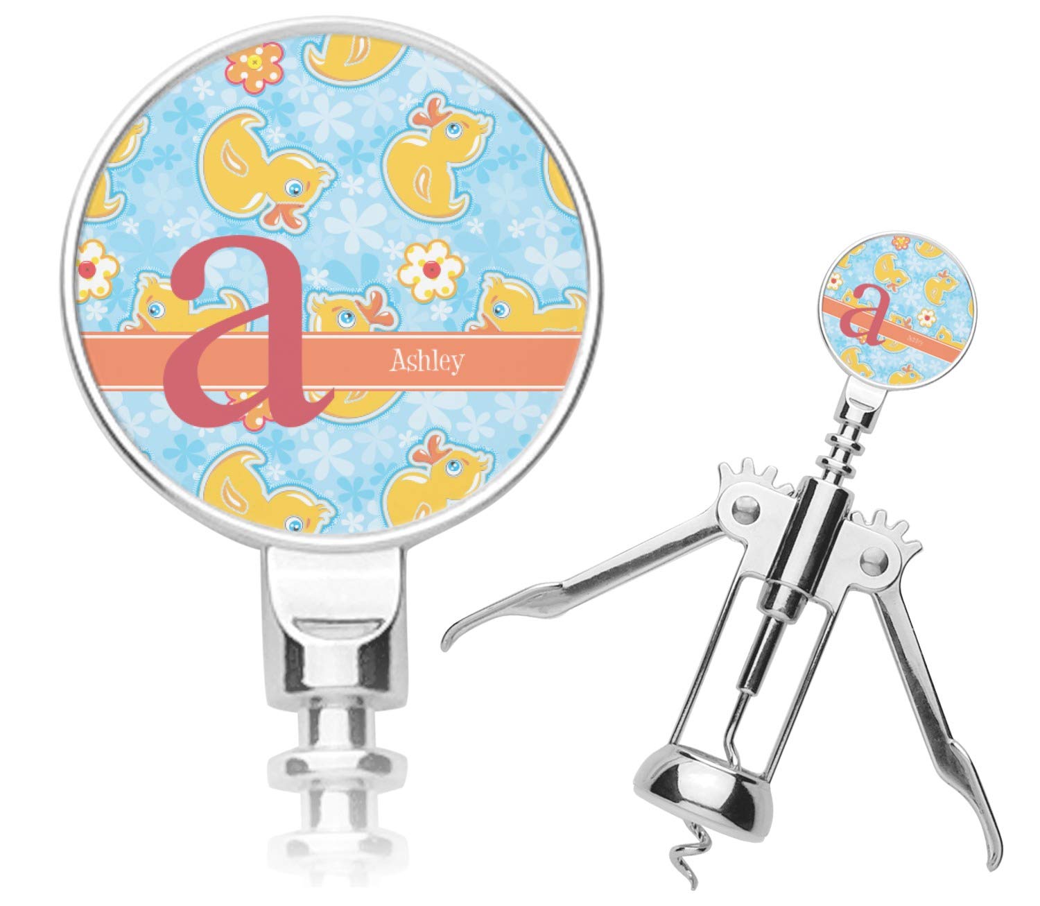 Personalized Rubber Duckies & Flowers Corkscrew