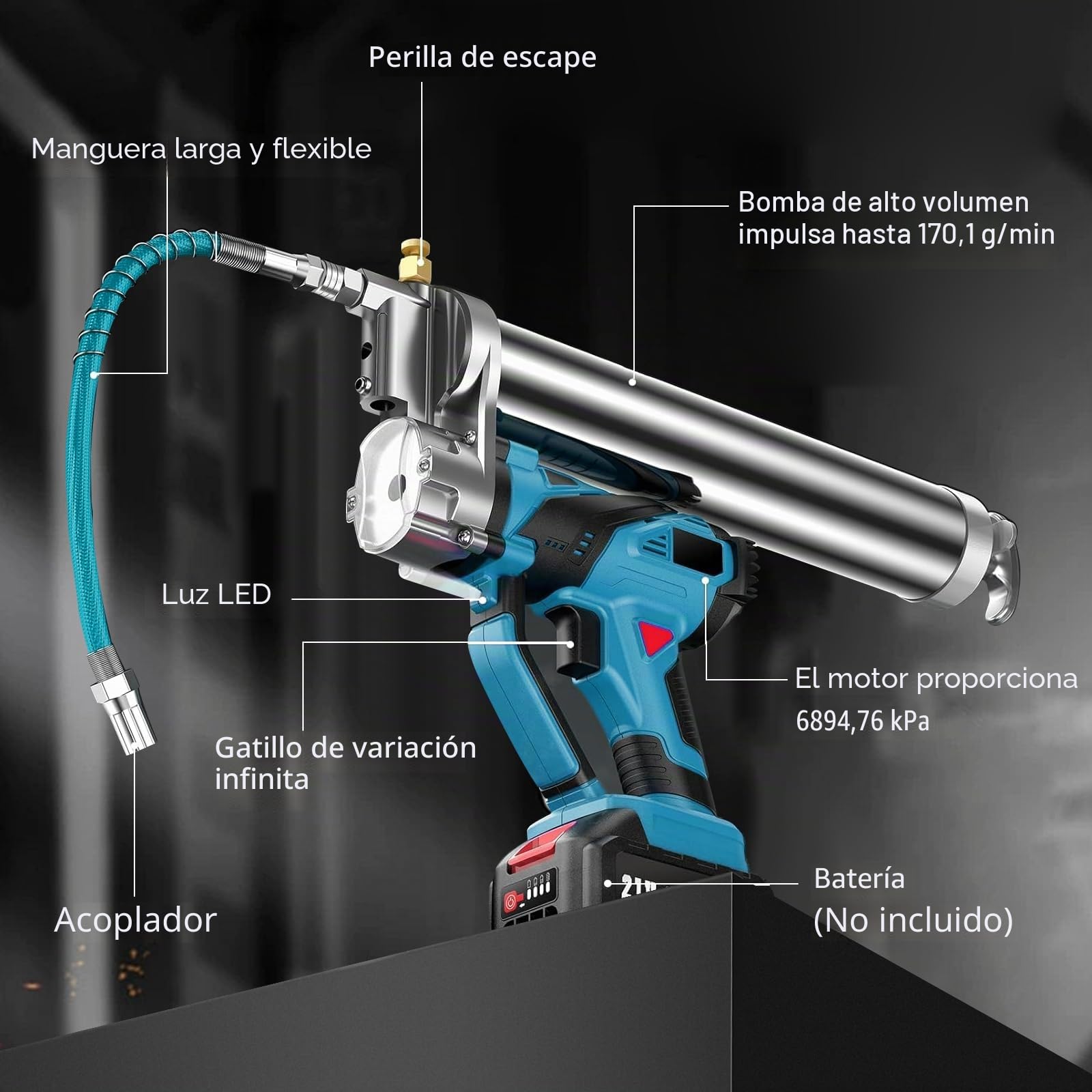 LIROPAU Pistola engrasadora a batería engrasadora Compatible con Makita 18V | pistola engrasadora eléctrica a batería, manguera de 45cm, 1 alicates de bloqueo, punta puntiaguda, engrasadora