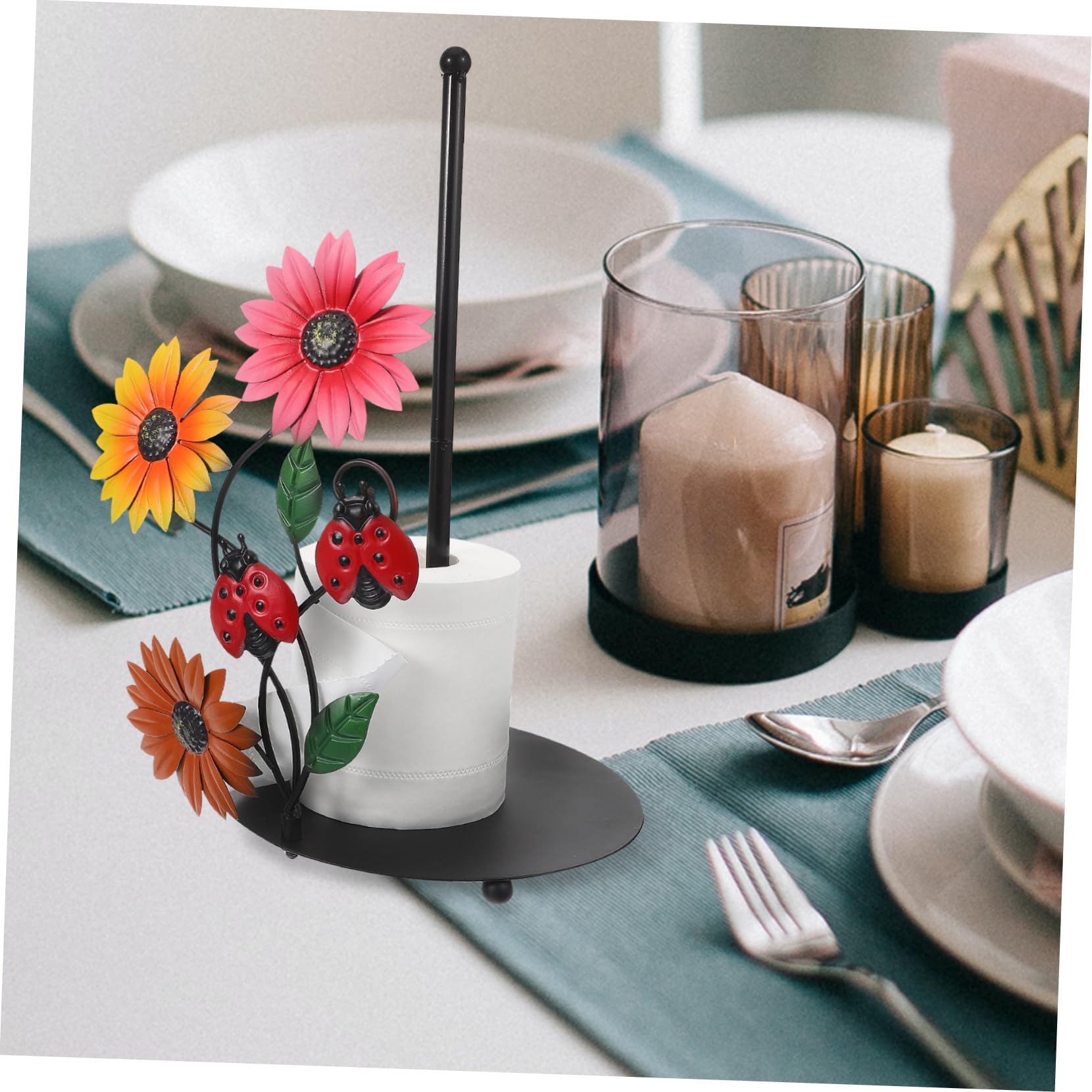 Homoyoyo Portarotolo da Cucina in Ferro, Design Girasole, Base Stabile, Decorativo, per Cucina e Soggiorno, Supporto Verticale per Pezzi di Carta
