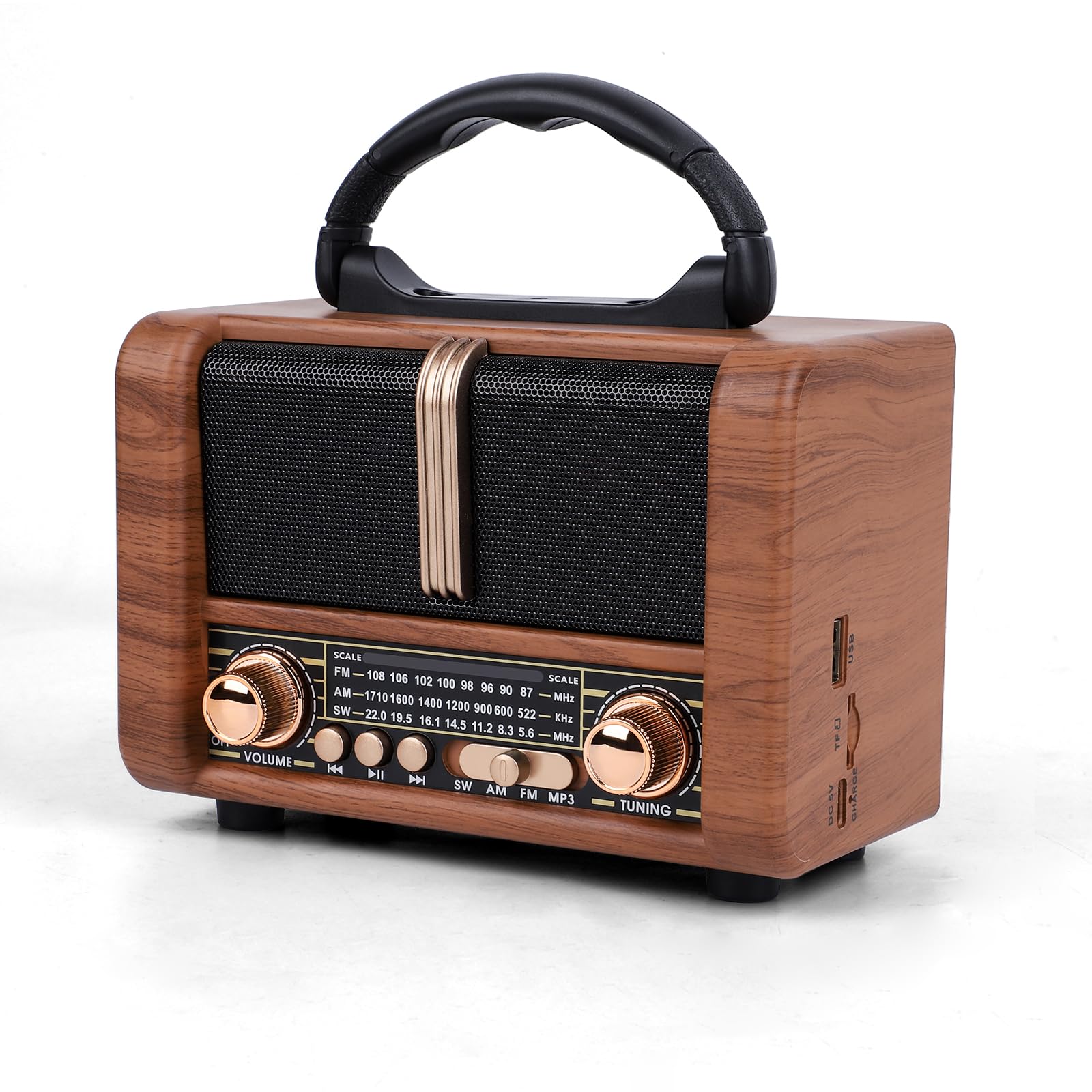 T.TAOMI Retro Portable Radio AM FM SW 3 Band,USB Charging, Shortwave Radio with Bluetooth Speaker,TF Card (Copper)