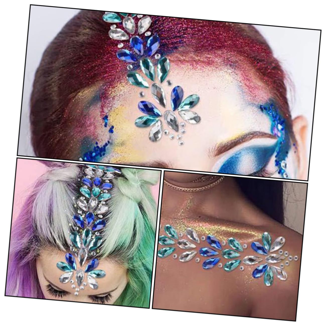 Healvian 10pezzi Adesivi Per Viso e Occhi Con Gemme Strass Glitterate Stickers Acrilico Impermeabili Per Festival e Party Decorazione Unica Per Trucco e
