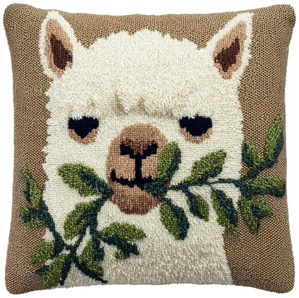 FWRTYCB DIY Latch Pillow Case Kits Alpaca Eating Leaves Crochet Cushion Co