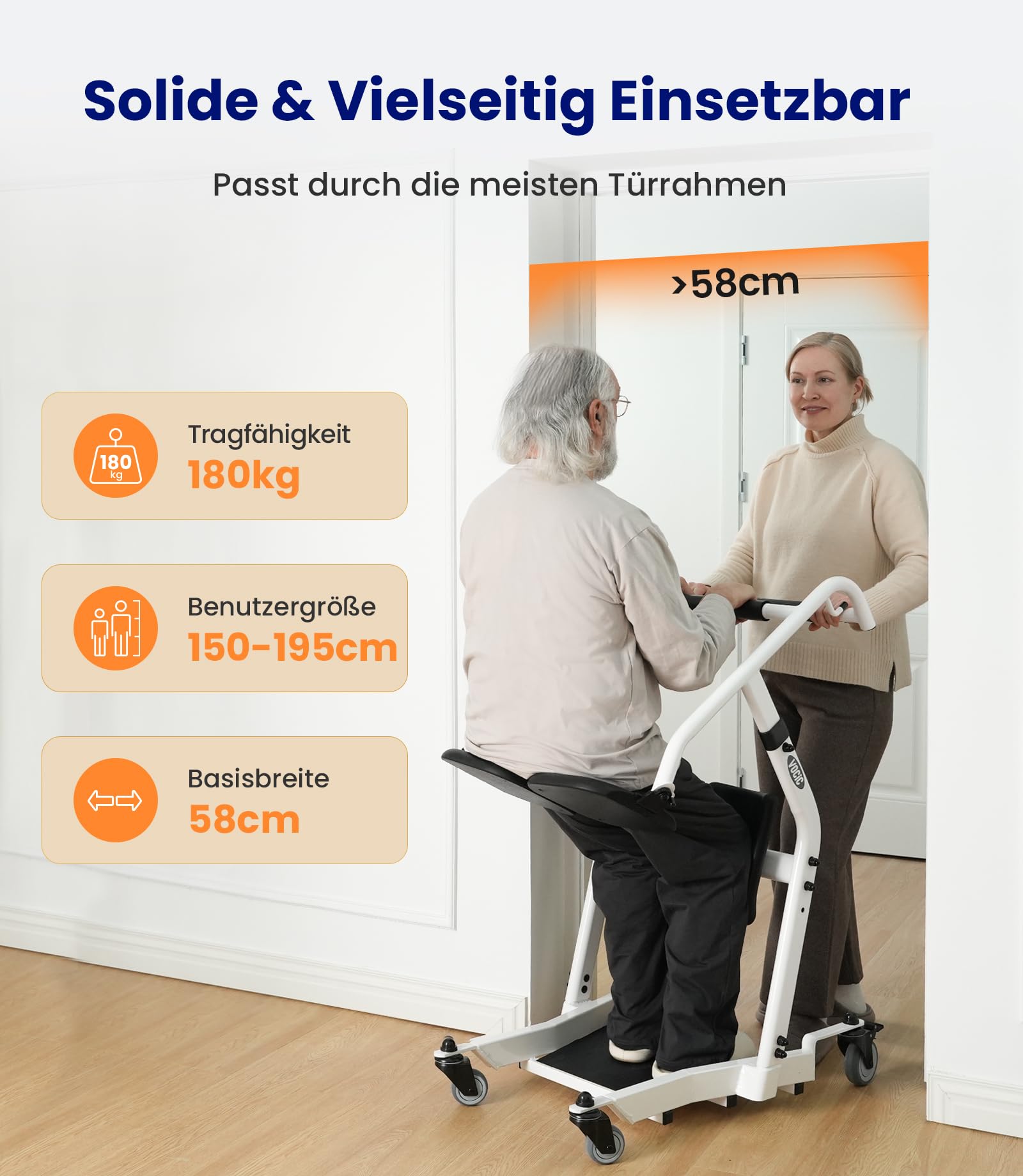 VOCIC Sitz-zu-Steh-Lifter bis 180 kg, Patientenlifter & Transferhilfe für Zuhause, Mobile Aufstehhilfe für Senioren, Transfergerät für Bett, Toilette und Rollstuhl