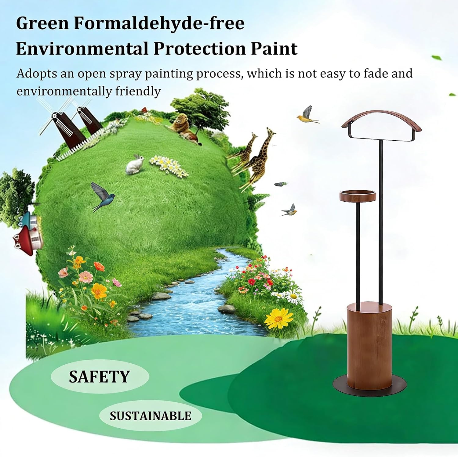 Freestanding Suit Valet Stand with Tray Wooden Clothes Rack for Corner Bedroom Entryway Living Room