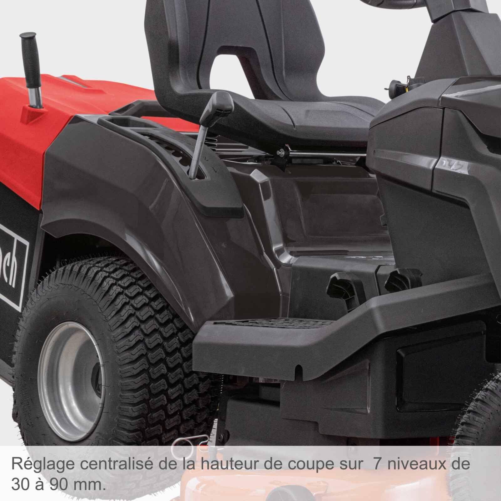 Scheppach Tondeuse autoportée TMR452-98H-RD - Moteur 4 Temps 12.5 CV - 452 cm3 - Transmission Automatique hydrostatique - Largeur de Coupe 98 cm - 5000 m² - Hauteur de Coupe 30-90 mm - bac 245 L