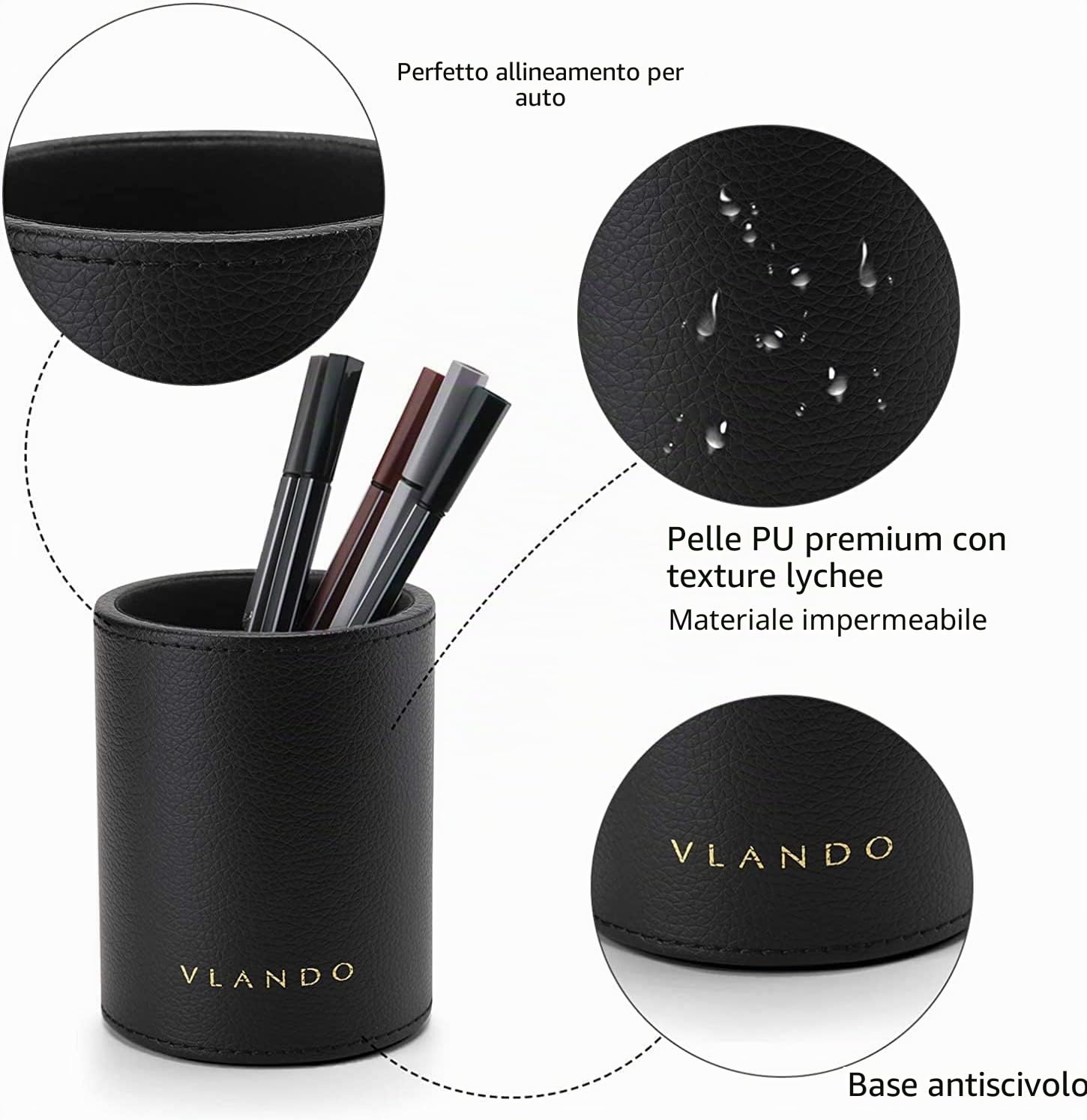 Vlando Multifunzionale Portaoggetti da scrivania,Organizzatore di cancelleria, Portapenne da Scrivania, Organizer da scrivania, Portaoggetti da ufficio in Pelle PU (Nero) | Regalo per marito o papà, in pelle PU, organizer da scrivania per tablet, PC, tele