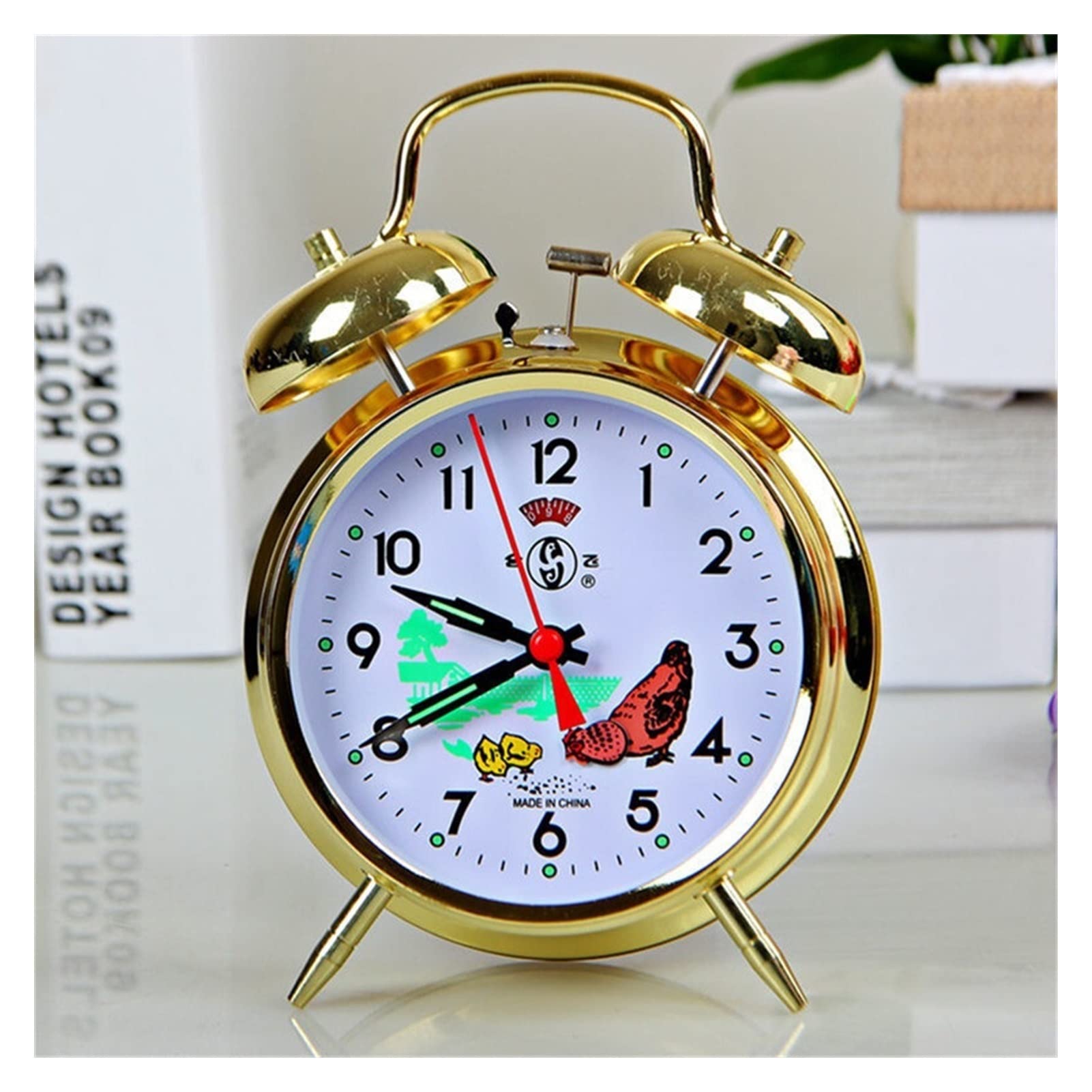 Budziki Okrągły Retro Metal Kreatywny Ruch Budzik Mechaniczny Budzik Zegary, Złoty Do Sypialni, Salonu, Biura (Rozmiar: 10 cm)
