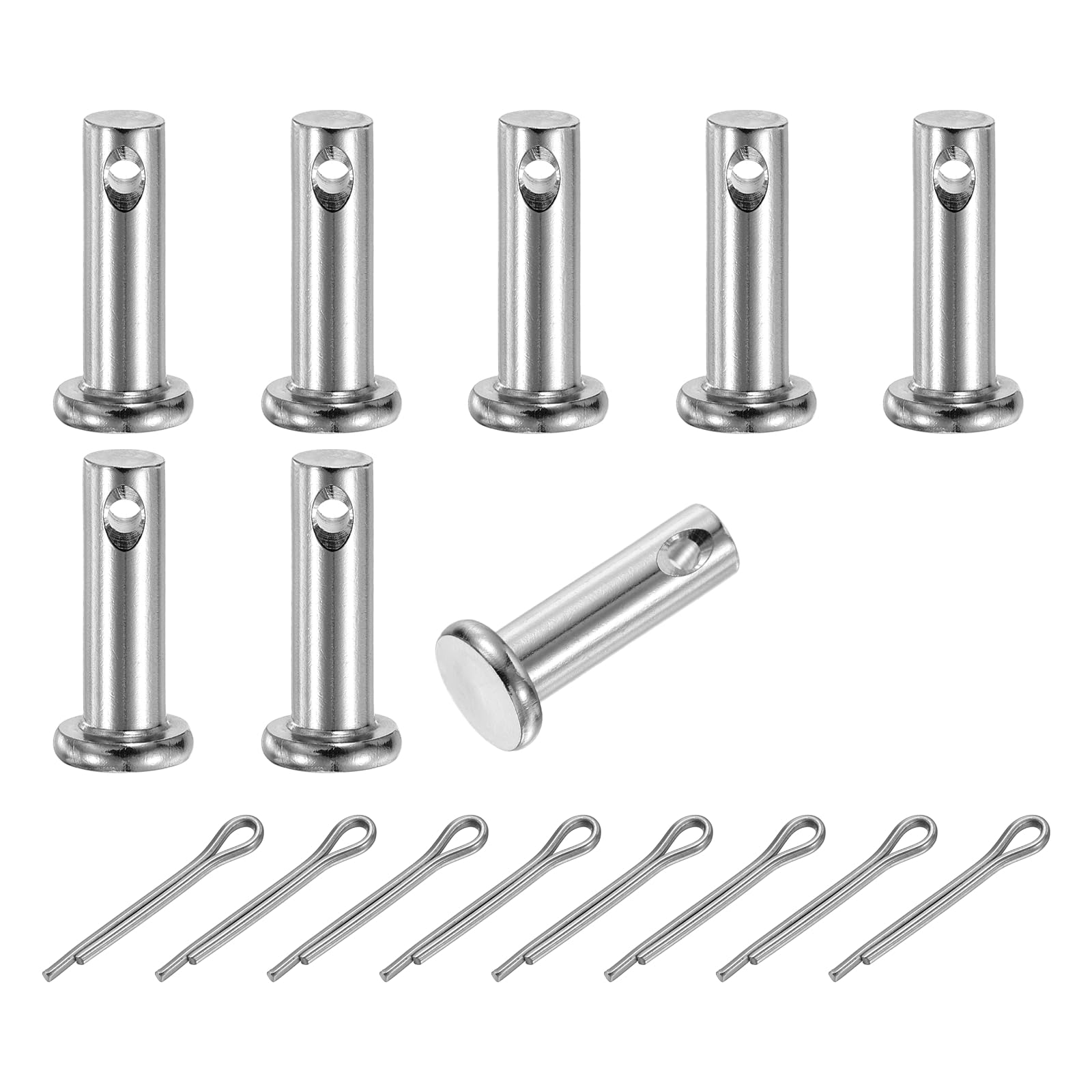 sourcing map 8Pcs M5x16mm Clevis Pins, 304 Stainless Steel Single Hole Flat Head Clevis Pin Hairpin Location Pin with Cotter Pins for Trailer Latch Mechanics Repair Furniture Installation