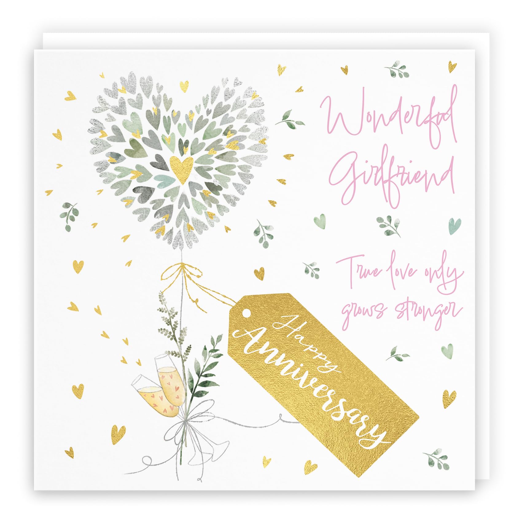 Hunts England - Romantic Girlfriend Anniversary Card - Contemporary Hearts - Gold Foil - Luxury Wedding Anniversary Card For Girlfriend - Happy Anniversary Girlfriend Card - Milo's Gallery โ image 1