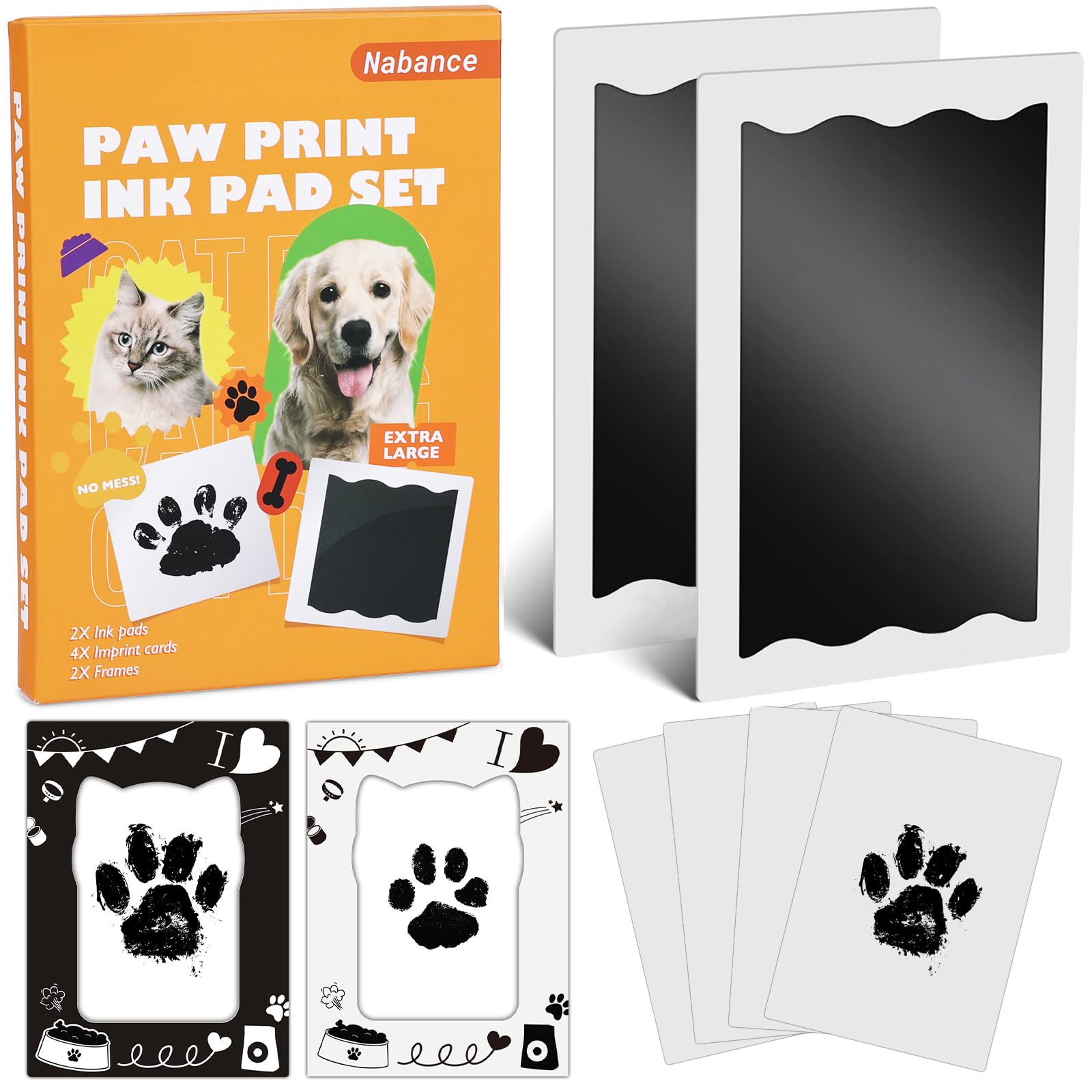 Nabance Pfotenabdruck Set Hund 2 pcs Großformat Baby Fussabdruck Set Fußabdruck Baby Handabdruck Baby Fussabdruck Baby mit Fotorahmen ohne Kontakt zur Farbe für Hund und Katze Geschenk für Baby