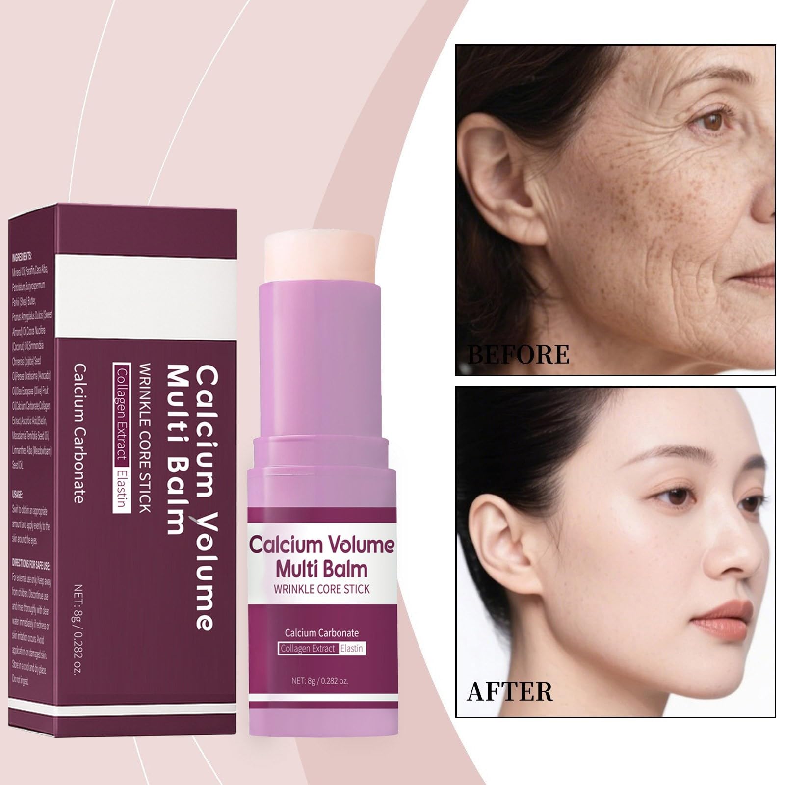 Calcium Multi Balm, przeciwstarzeniowy i ujędrniający koreański sztyft do pielęgnacji skóry, sztyft przeciwzmarszczkowy zwiększający objętość, zmniejsza cienie pod oczami, napina skórę, przeciwdziała