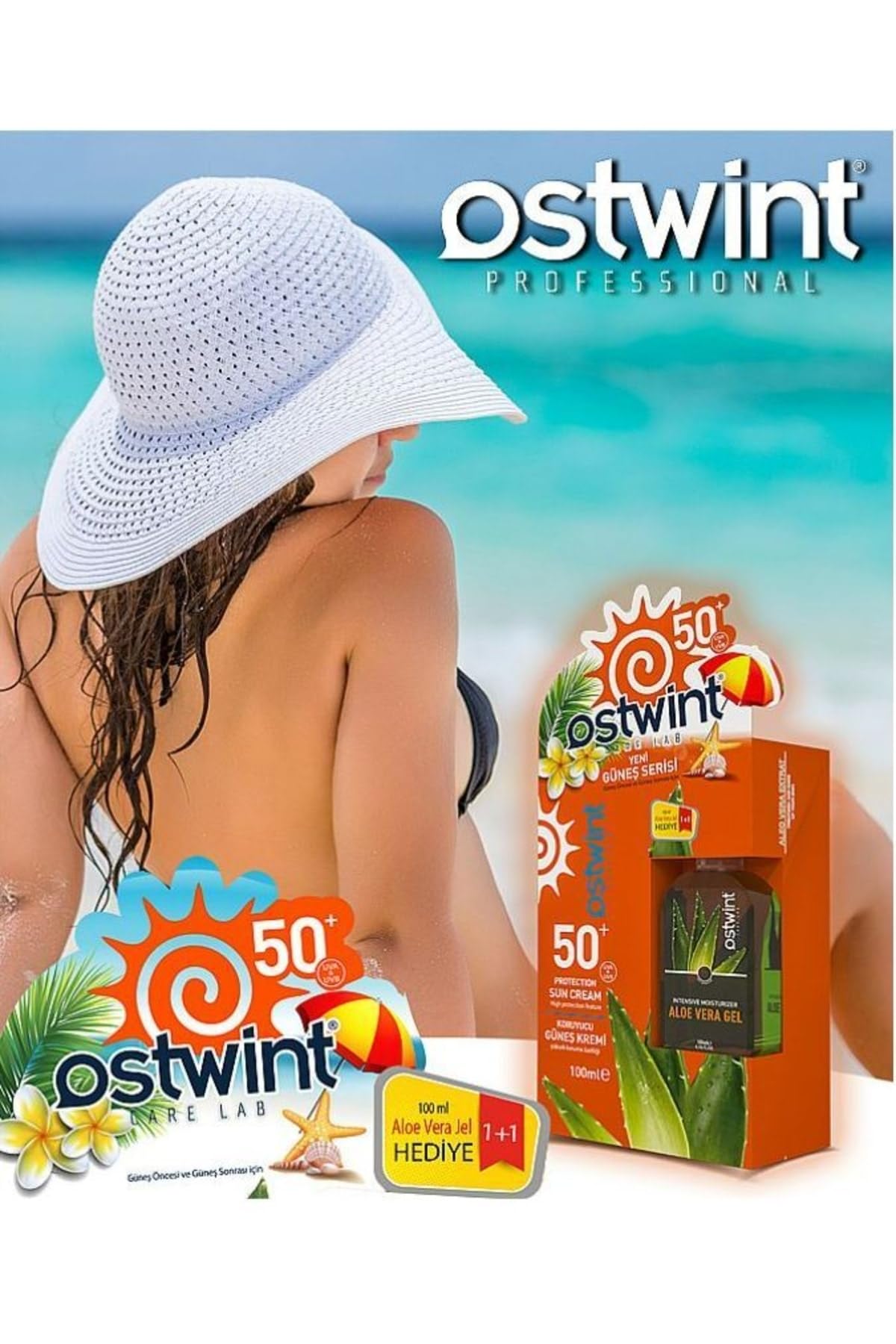 Ostwint SPF 50+ Güneş Kremi 100 ml E Vitaminli + Aloe Vera Jel 100 ml Set