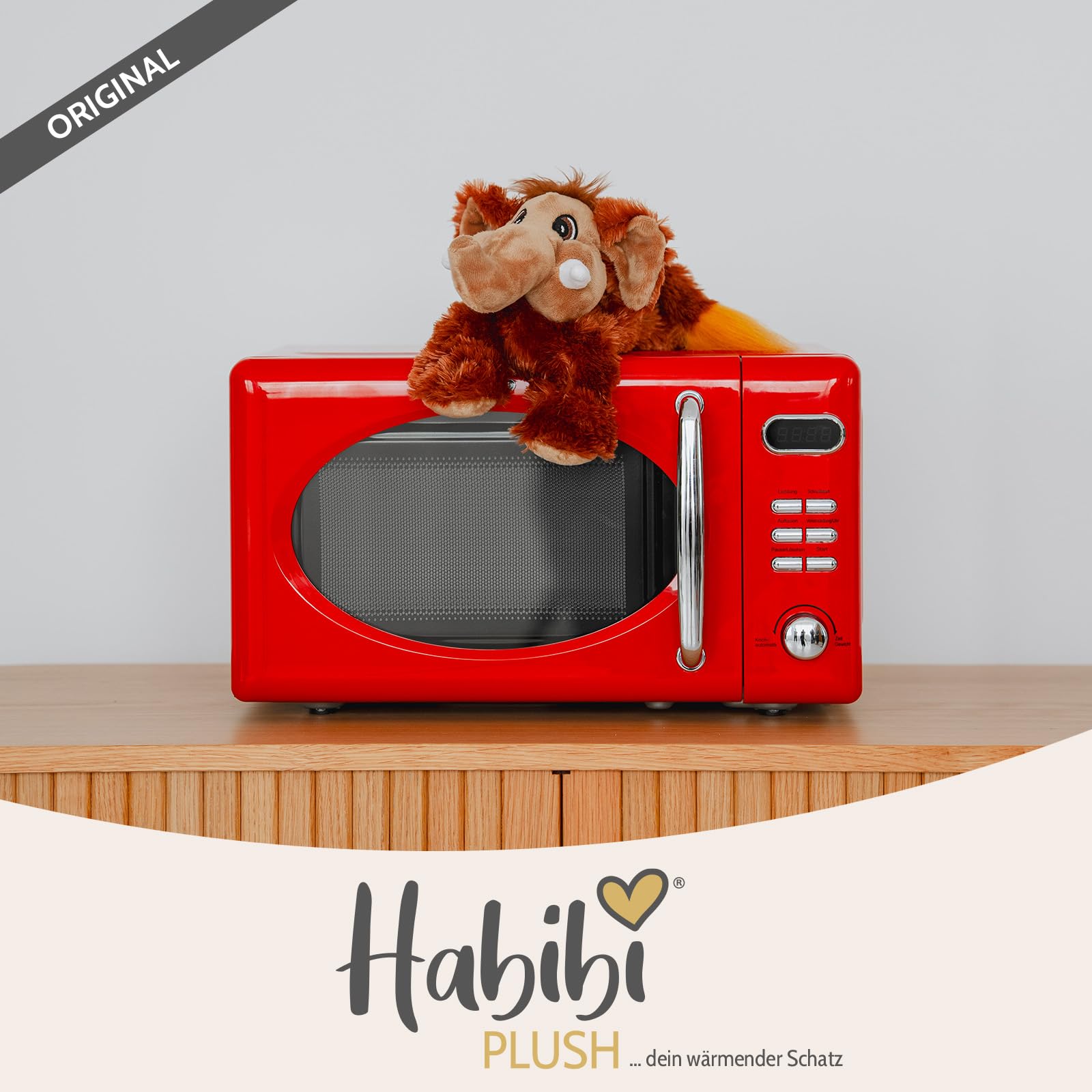 Habibi Plush Wärmekissen/Stofftier f. Kinder und Erwachsene – 1618 Mammut mit Hirsefüllung, Wärmekuscheltier zum Erwärmen in der Mikrowelle/Backofen, ideal auch für Babys