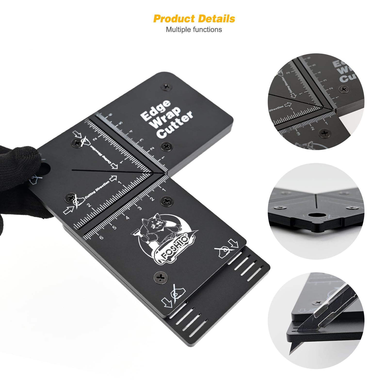 FOSHIO Aluminium Gerade Linie Cutter Schneidvorlage, Edge Wrap Cuttermess Mini-Schneidvorlage, Schablonenlineal präzise Messung verstellbare Kante Messer Feste Werkzeuge für Vinyl & Tapeten Verpackung