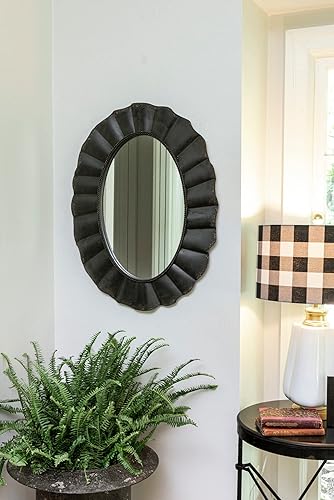 Miniatura 2 de Creative Co-Op Espejo ovalado con marco de metal festoneado negro envejecido
