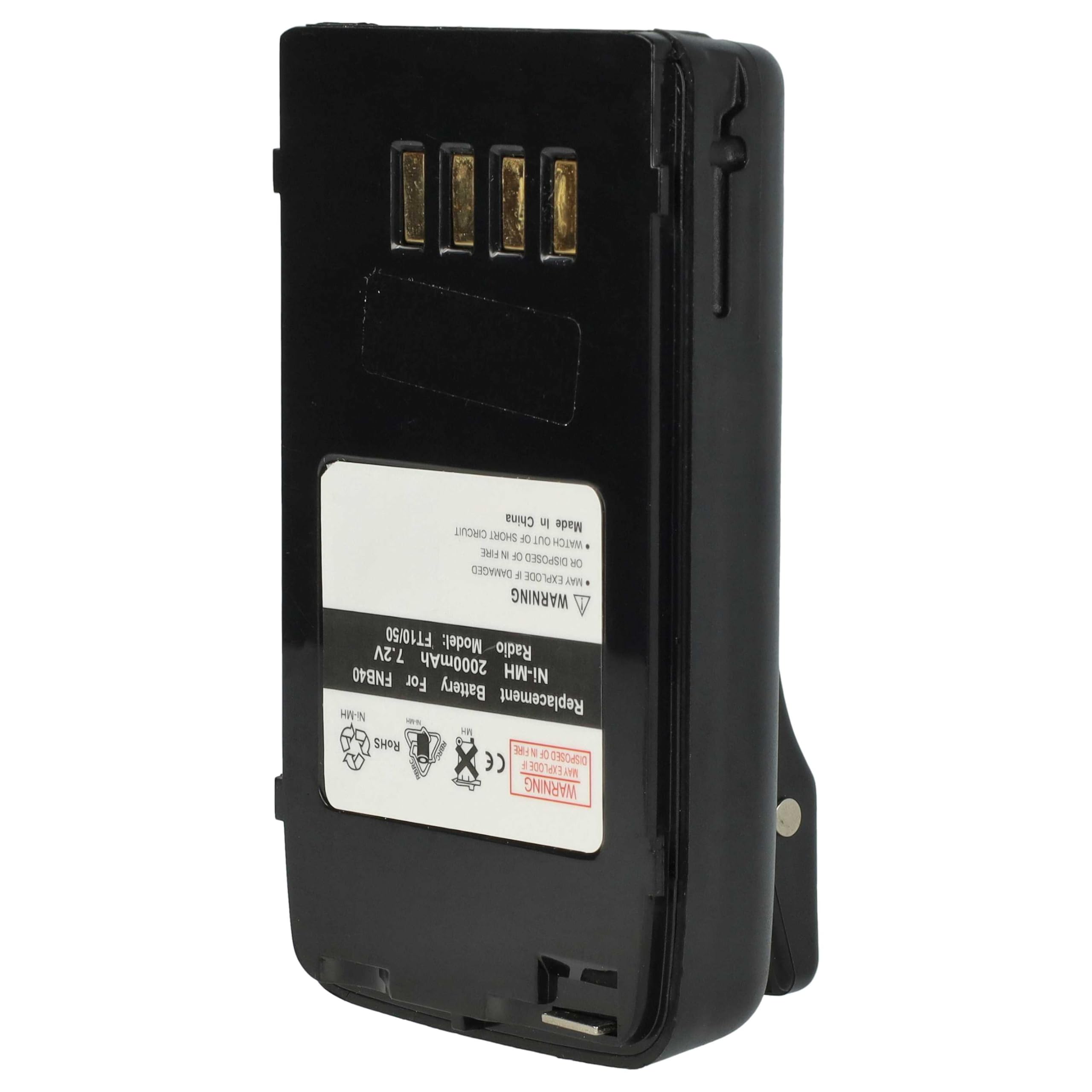 vhbw Akumulator kompatybilny z Vertex/Yaesu FT50R | FT-10R, FT40R, FT10R, FT-40R, krótkofalówka (2000 mAh, 7,2 V, NiMH) + klips do paska
