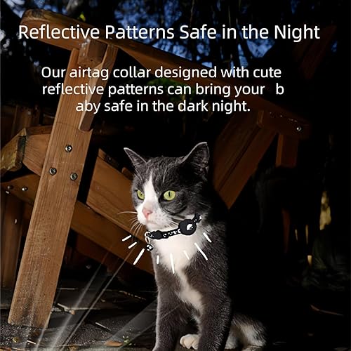 Miniatura 4 de Morbuutii Paquete de 2 collares para gatos AirTag con soporte para AirTag de Apple, collar reflectante para mascotas con campana, bonito patrón de