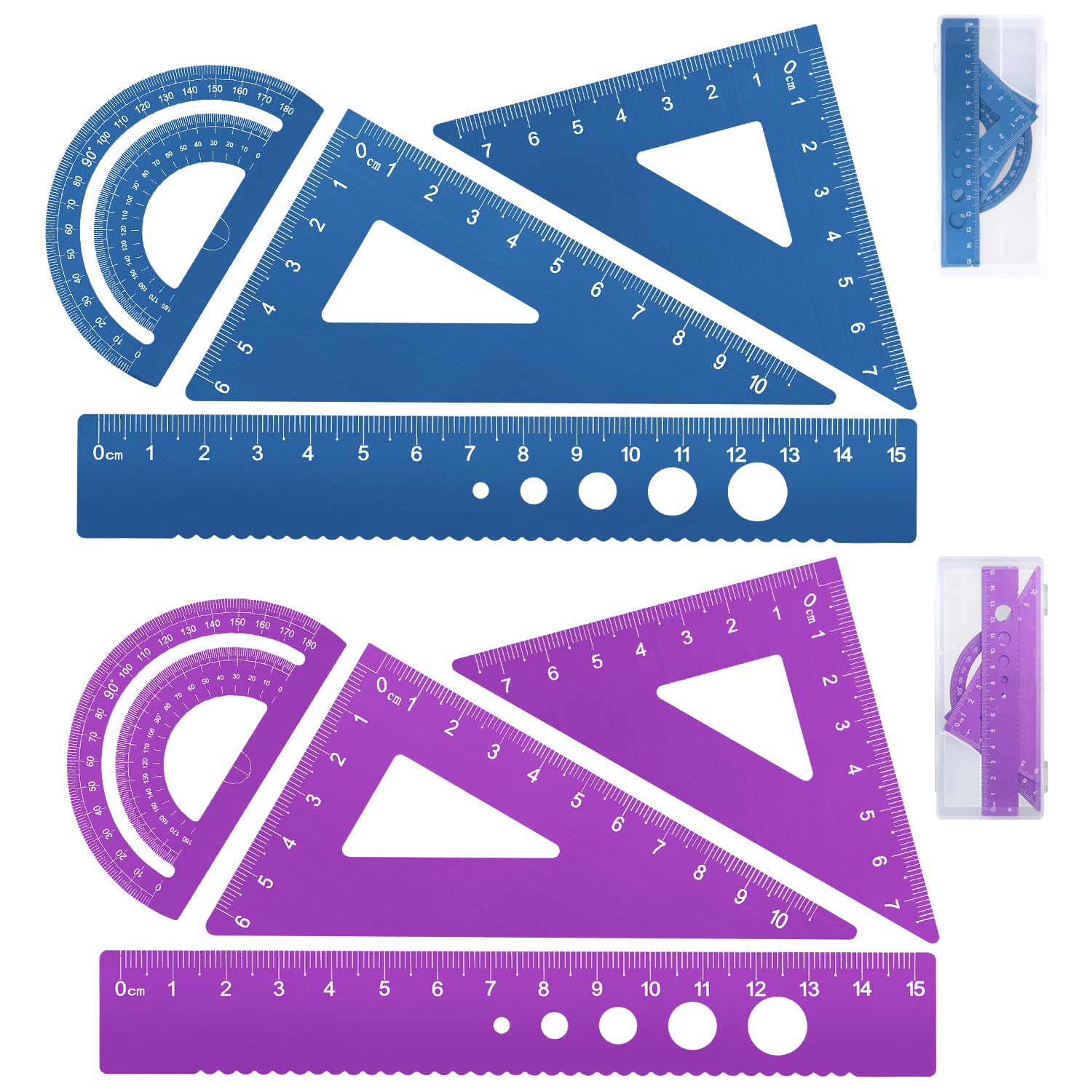 Honagu Triangular Ruler Set, 8 Pieces/2 Sets Aluminum Alloy Ruler, Metal Drafting Ruler, Geometric Protractor for Students, Draftsmen, Engineers,