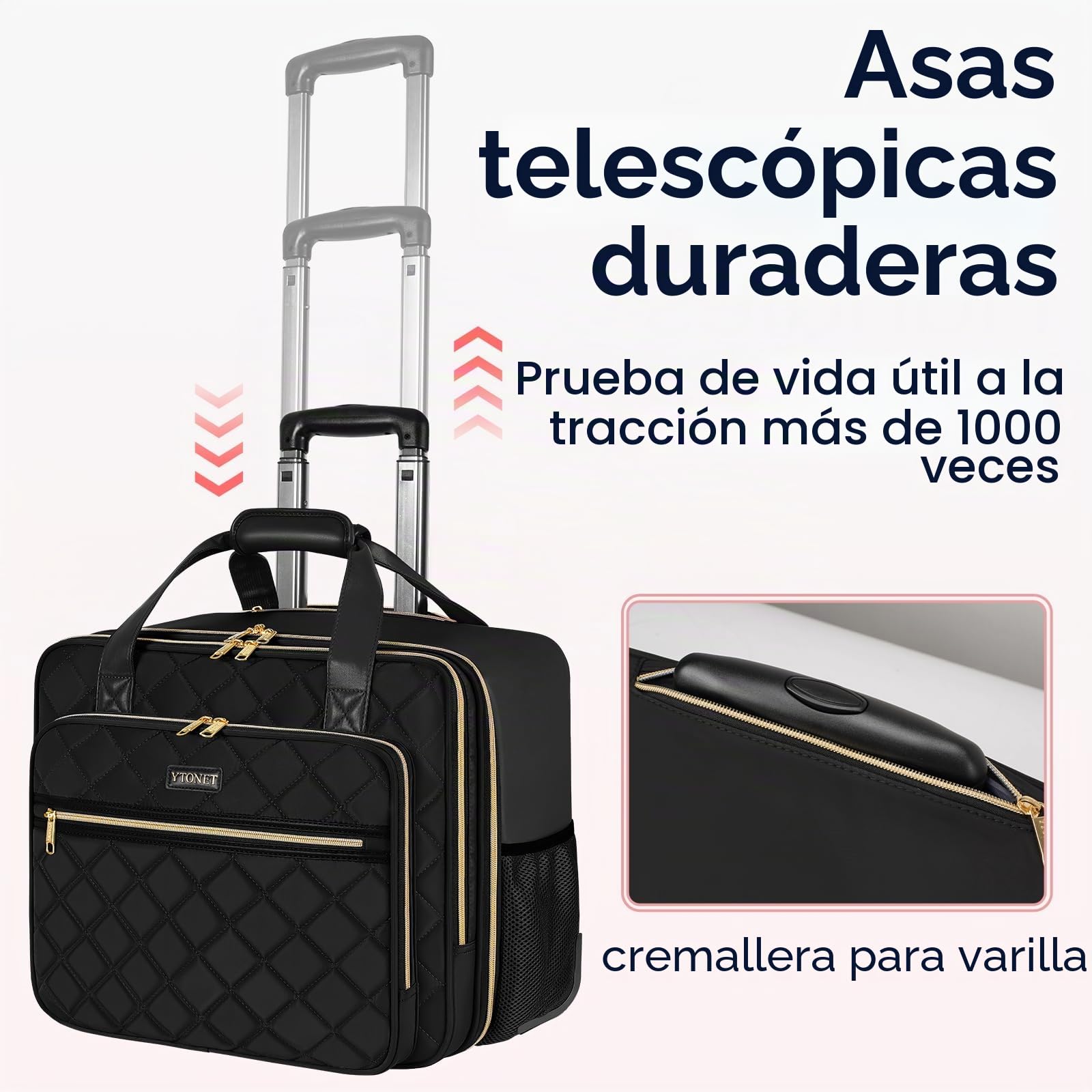 Ytonet Maletin con Ruedas Mujer Grande, Trolley con Ruedas 40L con Compartimento para Maletin Portatil 17 Pulgadas Multifuncional Impermeable Bolsa Laptop Bag para Viaje, Trabajo, Negocios, Negro