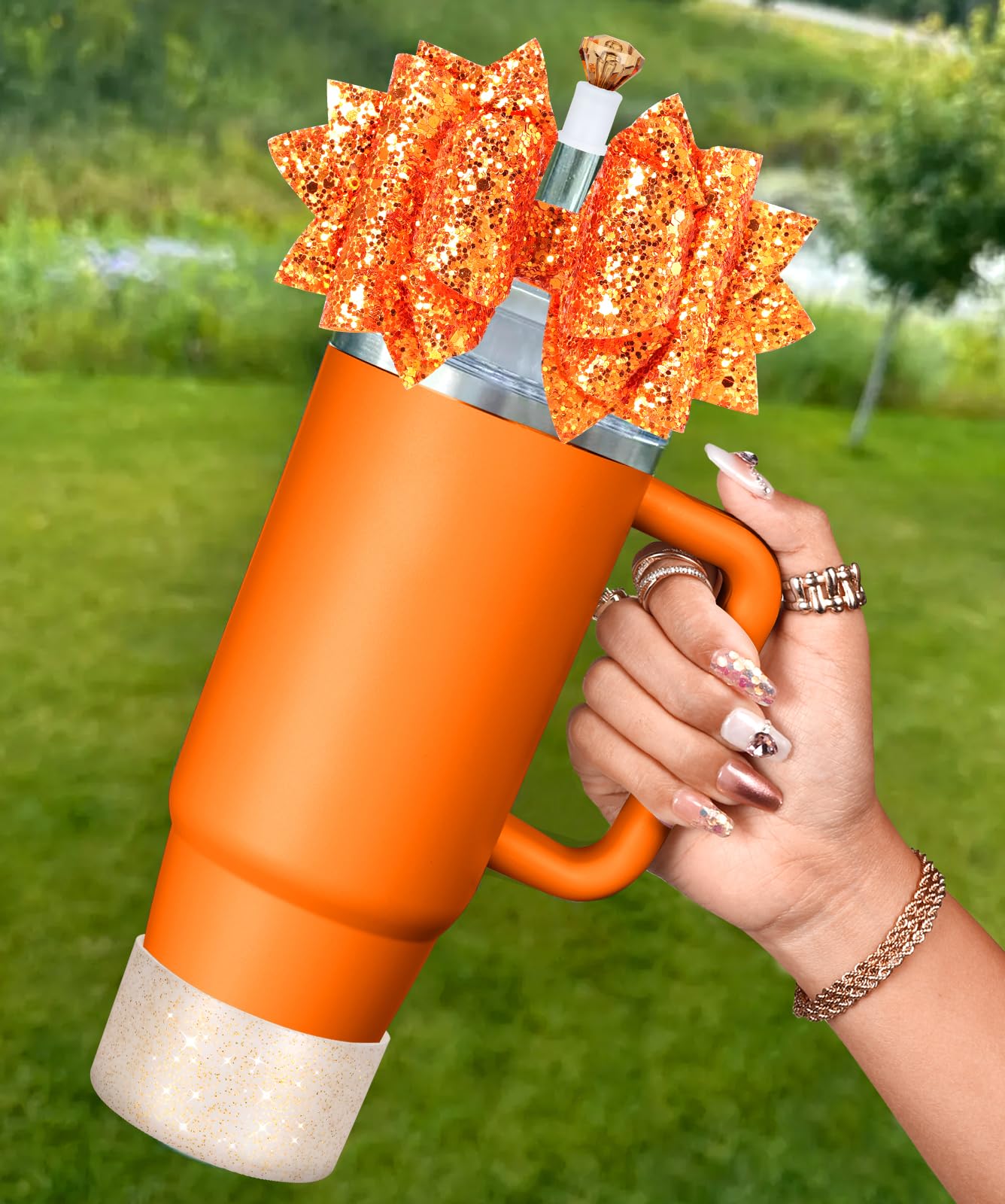 Toykee Cup Boot with Straw Cover for Stanley 40 30 oz - Cute Bow Straw Topper and Diamond Caps with Bottom Protector 3 PCS Sets for Tumbler