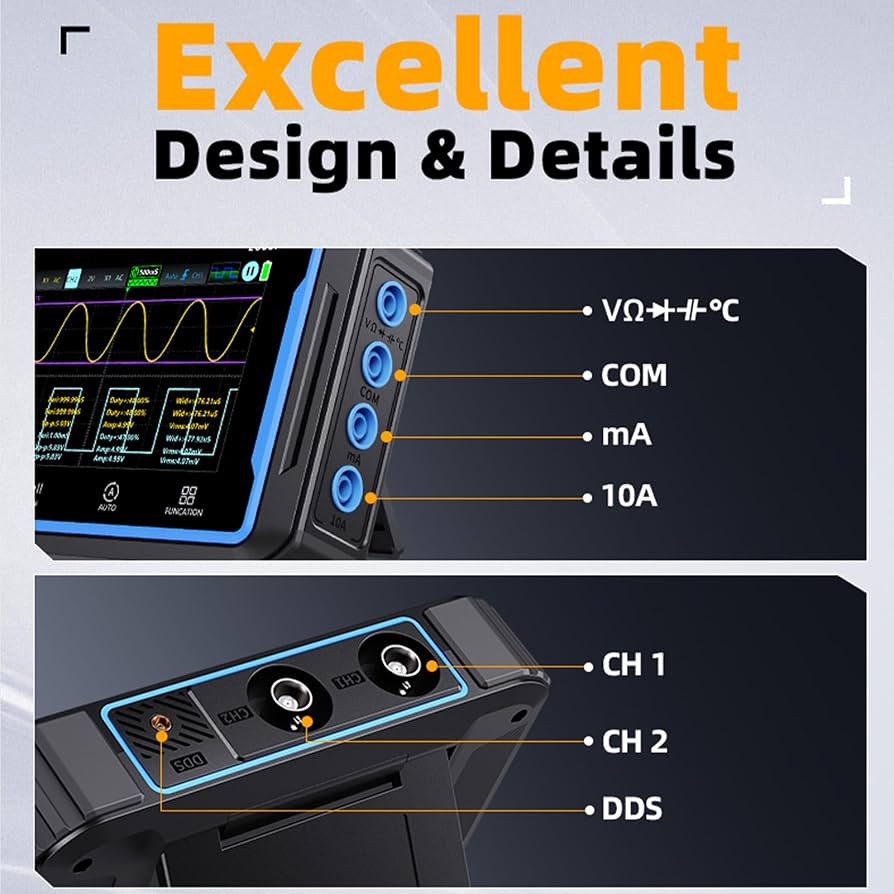 DewinLVD 2C53T Oszilloskop Handheld – 2-Kanal, 50 MHz, 250 MS/s, Multimeter & Signalgenerator, 3-in-1, Mit 3000-mAh-Akku