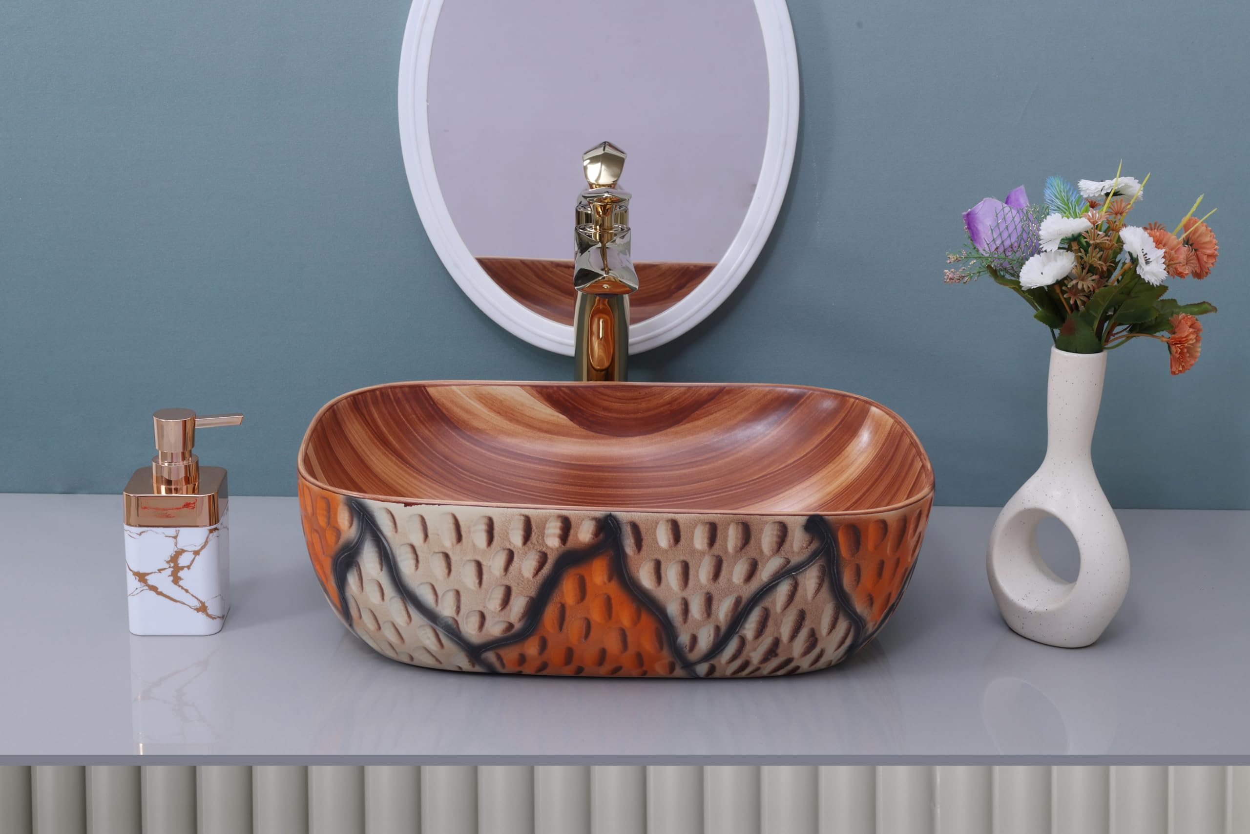 HISRE Bathroom Sink Wash Basin Table Top Wash Basin For Bathroom Over Counter Top Wash Basin For Living Room Washbasin Countertop Tabletop Ceramic Bathroom Kitchen Sink (18 x 13 x 5 Inch) (Style - 13), photo 1 of 4